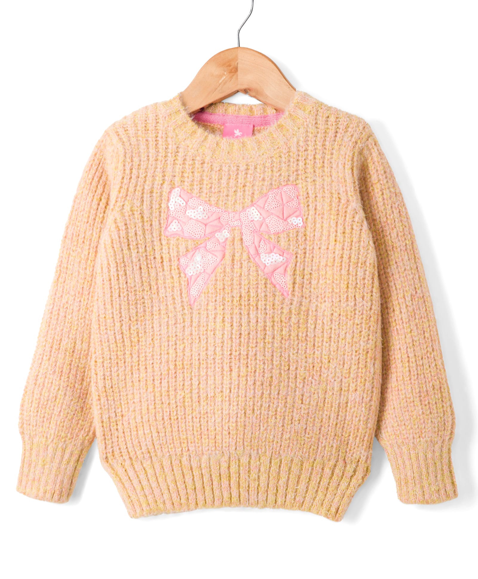 Wingsfield Full Sleeves Bow Designed Sequins Embellished Ribbed Sweater - Yellow-image-7