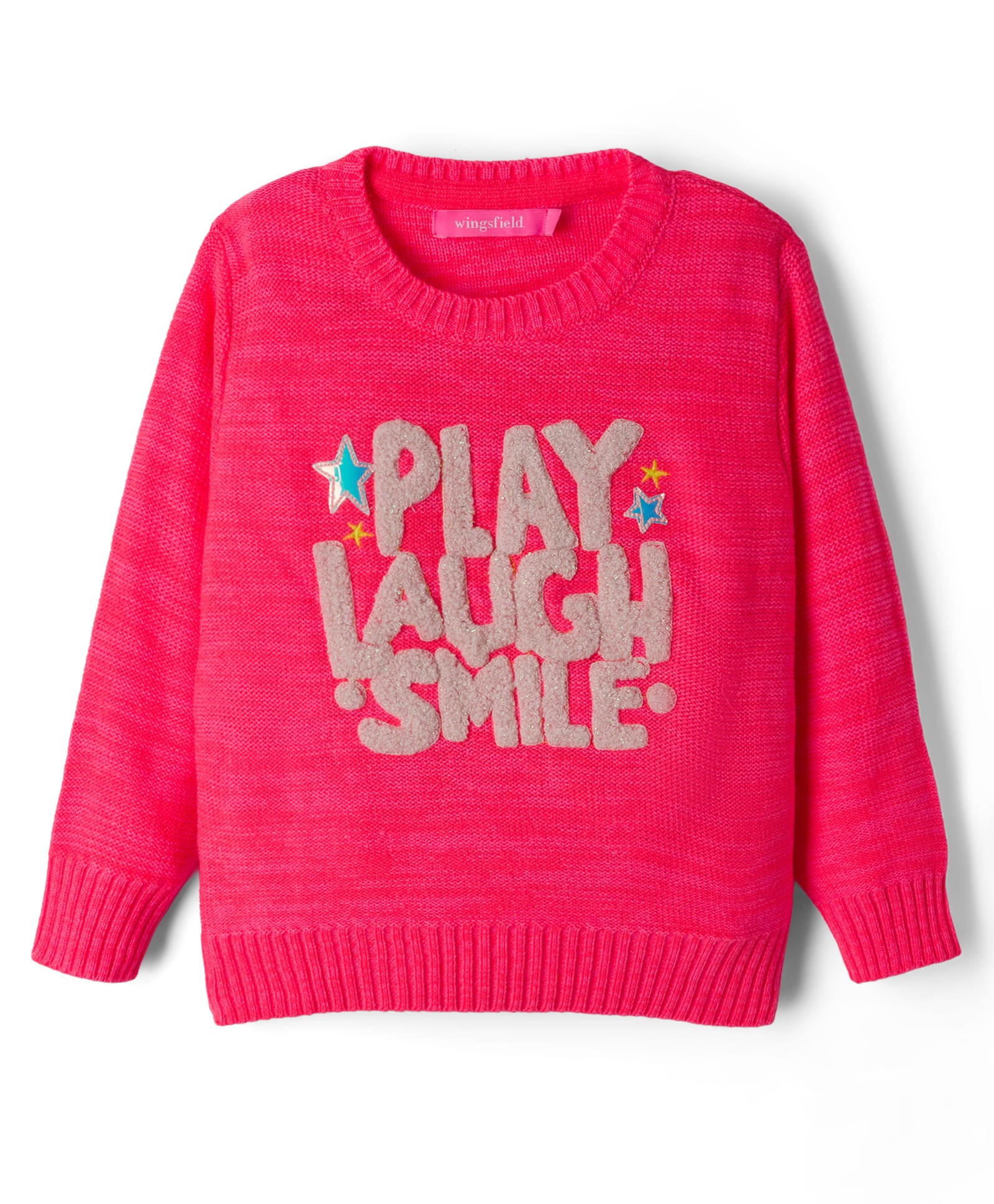 Wingsfield Full Sleeves Typography Patch & Fur Detailed Sweater - Coral-picture-34
