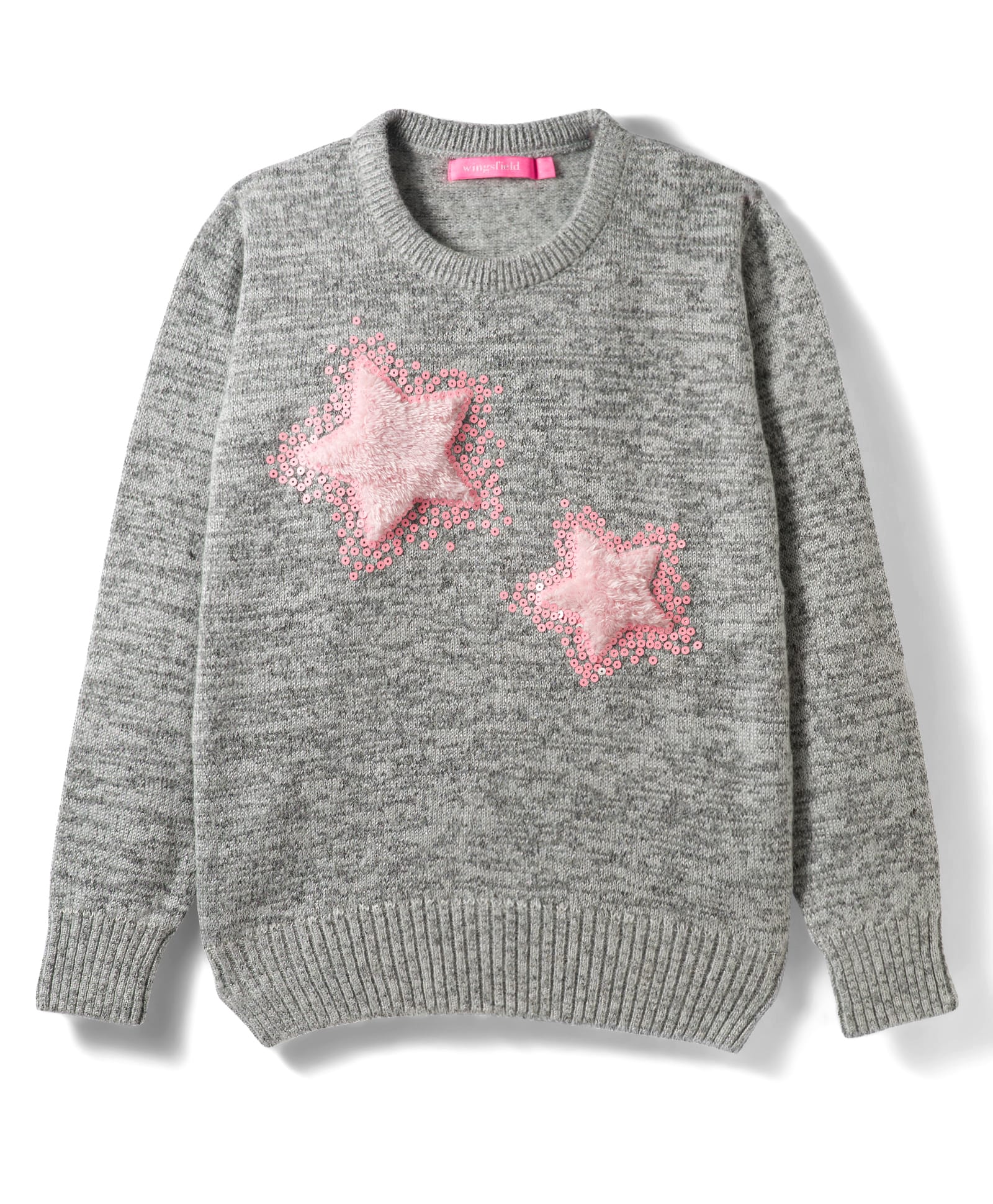 Wingsfield Full Sleeves Star Designed Fur Detailed Sequins Embellished Sweater - Grey-picture-22