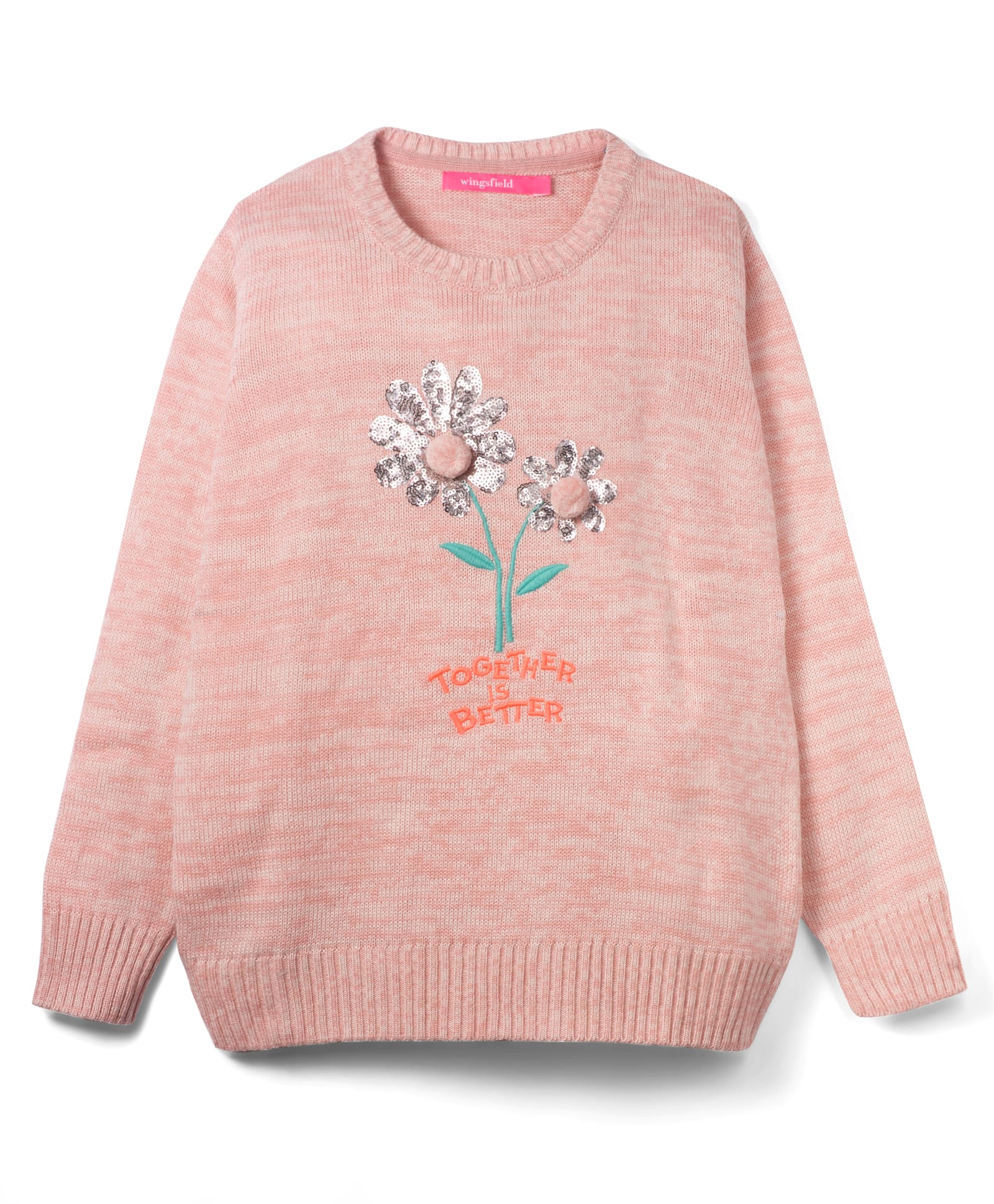 Wingsfield Full Sleeves Sequins Embellished Floral Designed Sweater - Pink-picture-36