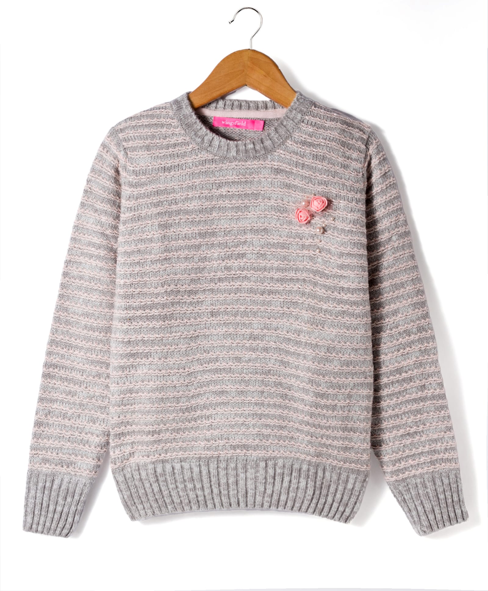 Wingsfield Full Sleeves Floral Applique Detailed Pearl Embellished Sweater - Smoke-image-13