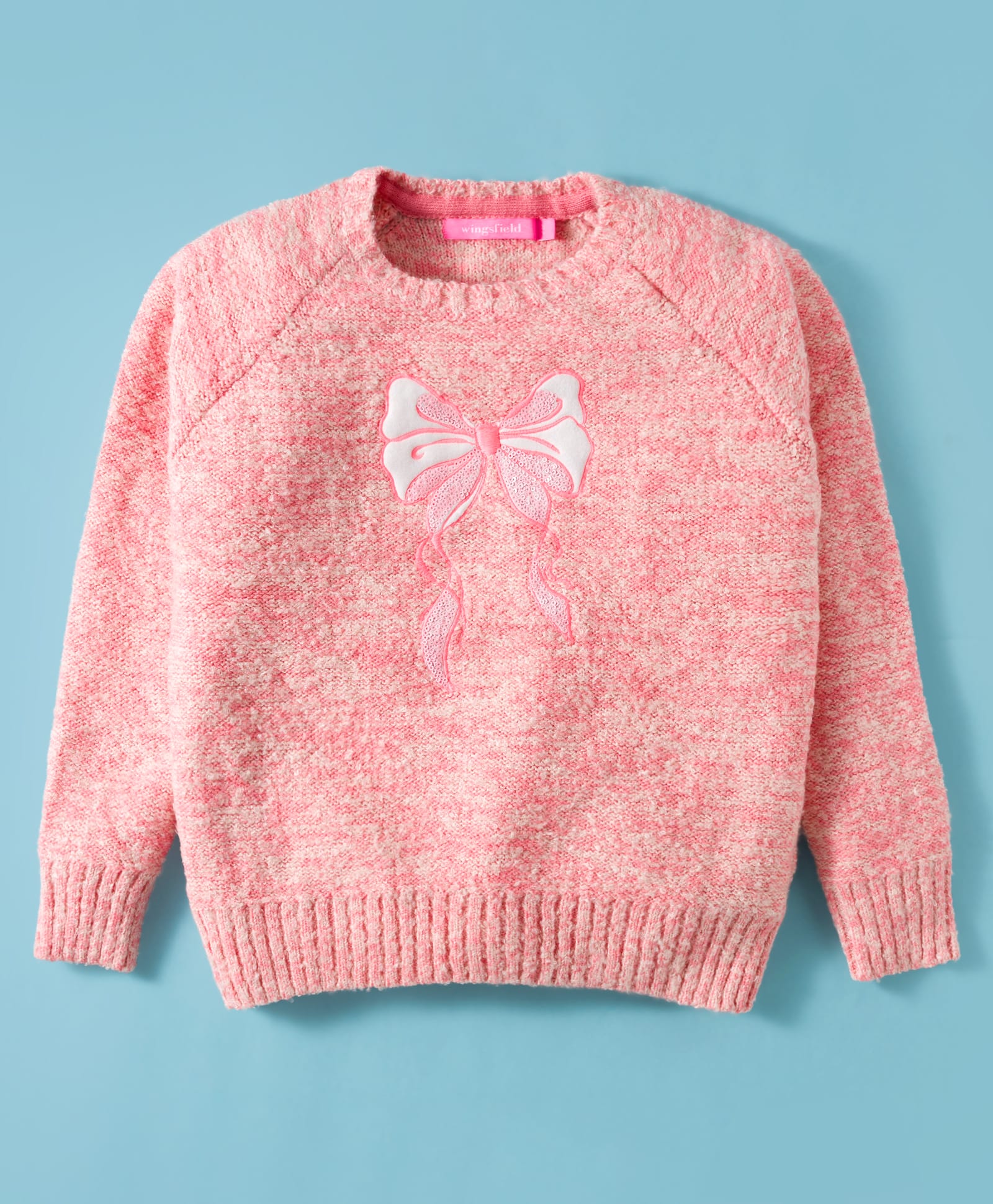 Wingsfield Full Sleeves Bow Designed Sequins Embellished Sweater - Pink-picture-10