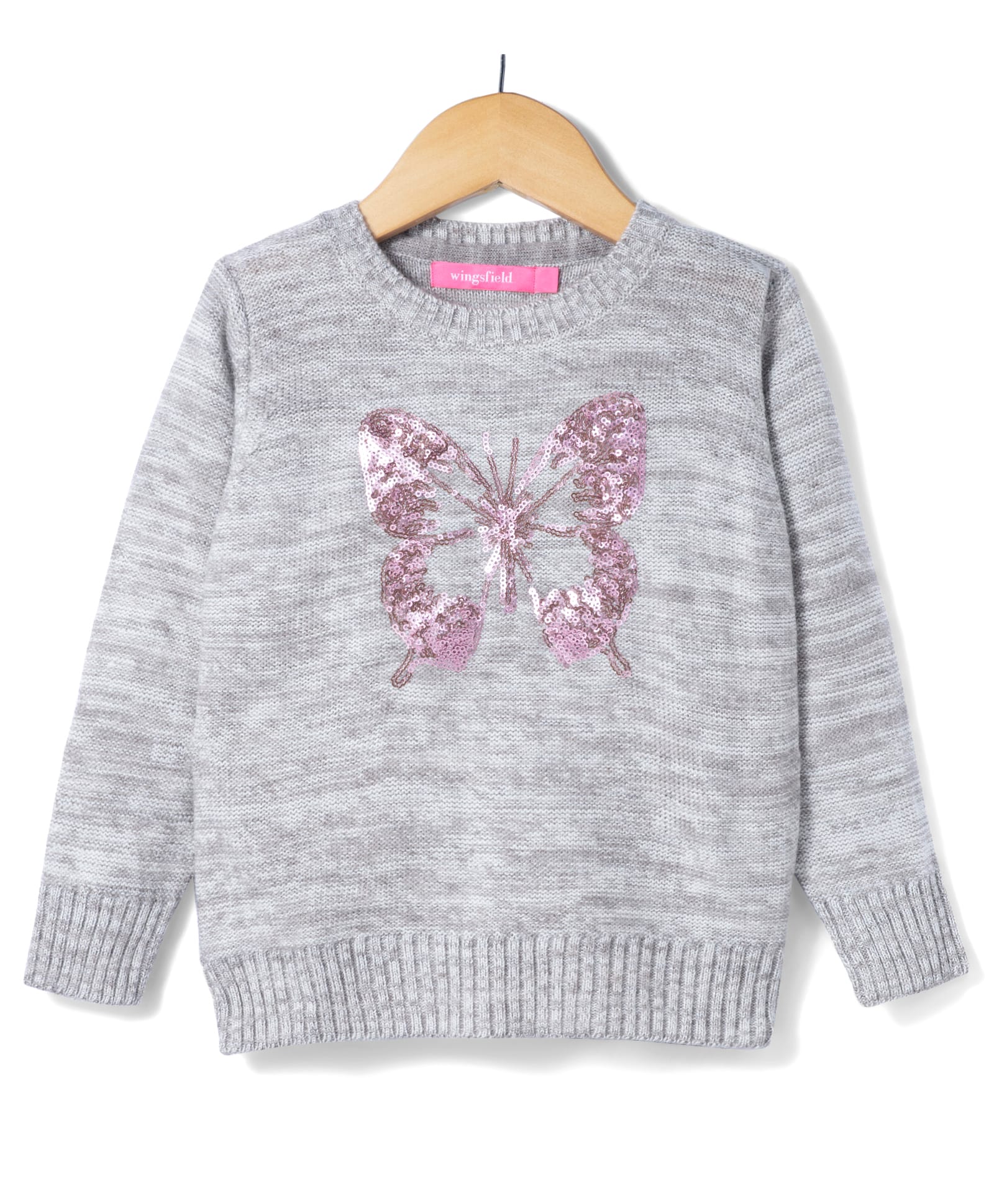 Wingsfield Full Sleeves Butterfly Designed Sequins Embellished Sweater - Grey-image-37