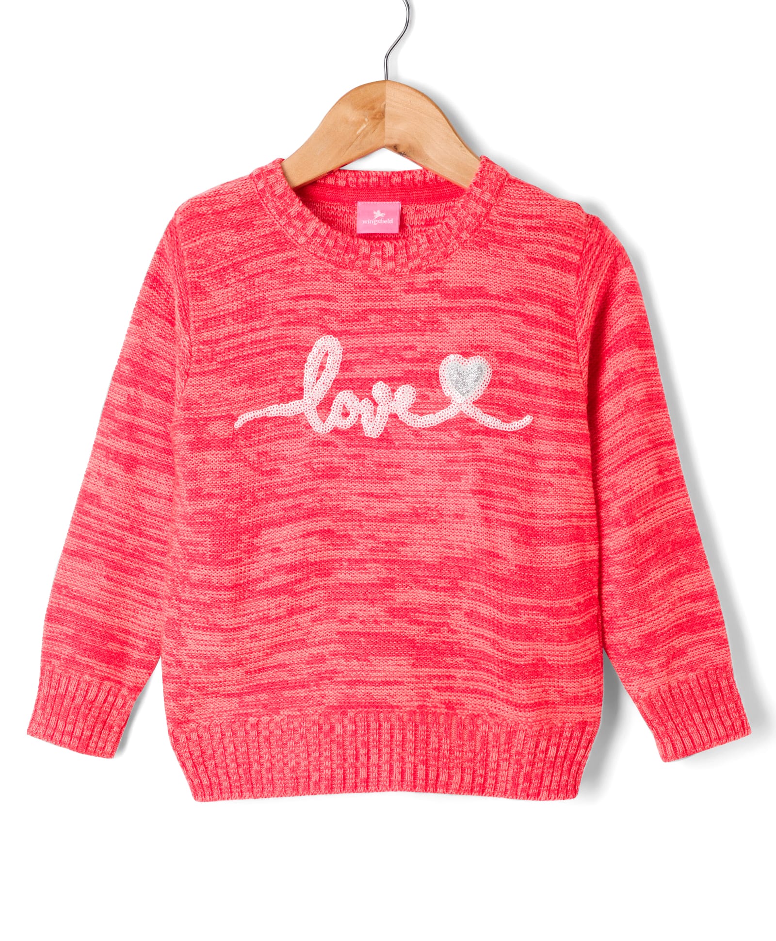 Wingsfield Full Sleeves Love Text Printed Sequins Embellished Sweater - Orange-picture-27