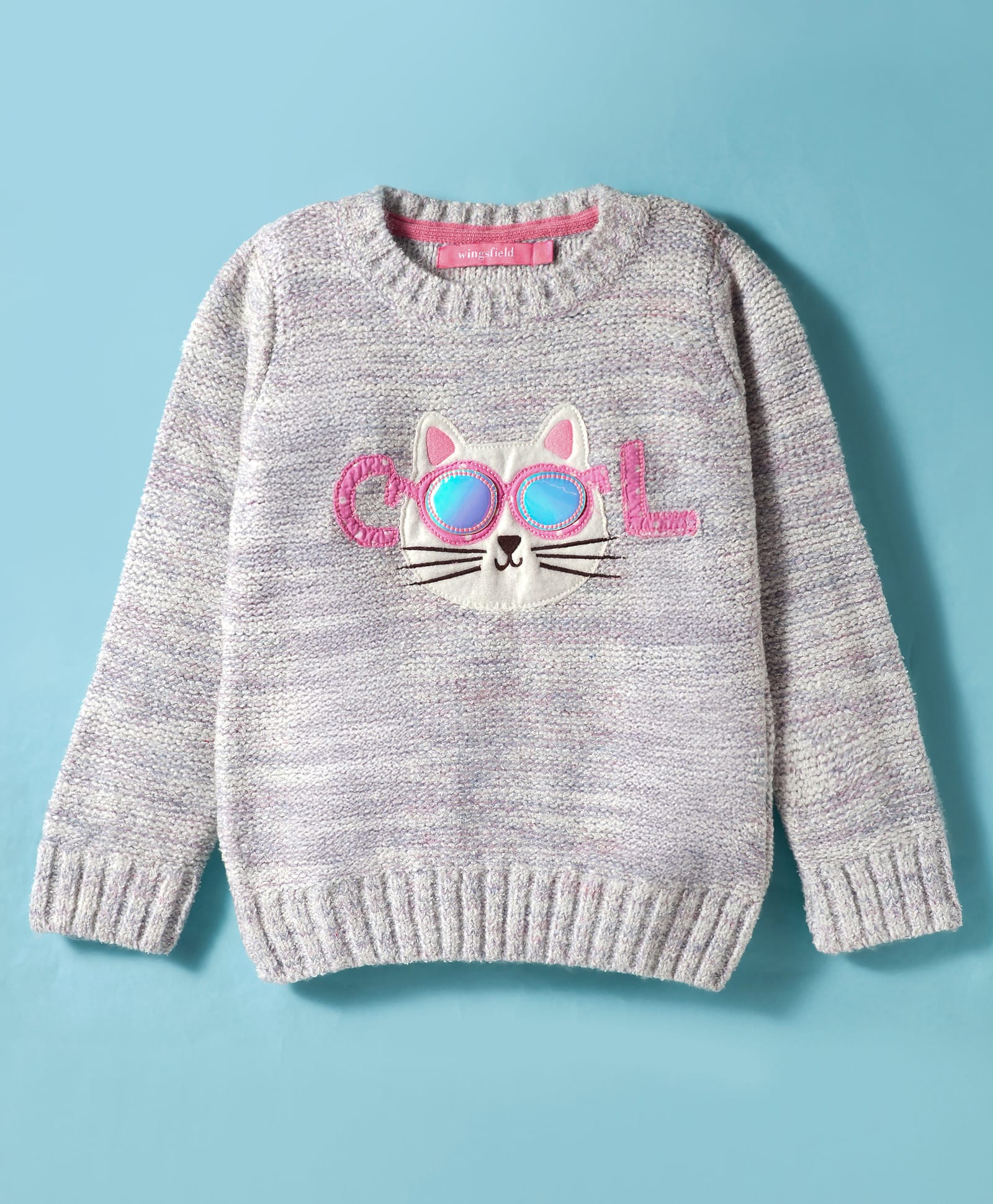 Wingsfield Full Sleeves Cool Cat Embroidered Sweater - Pink-picture-15