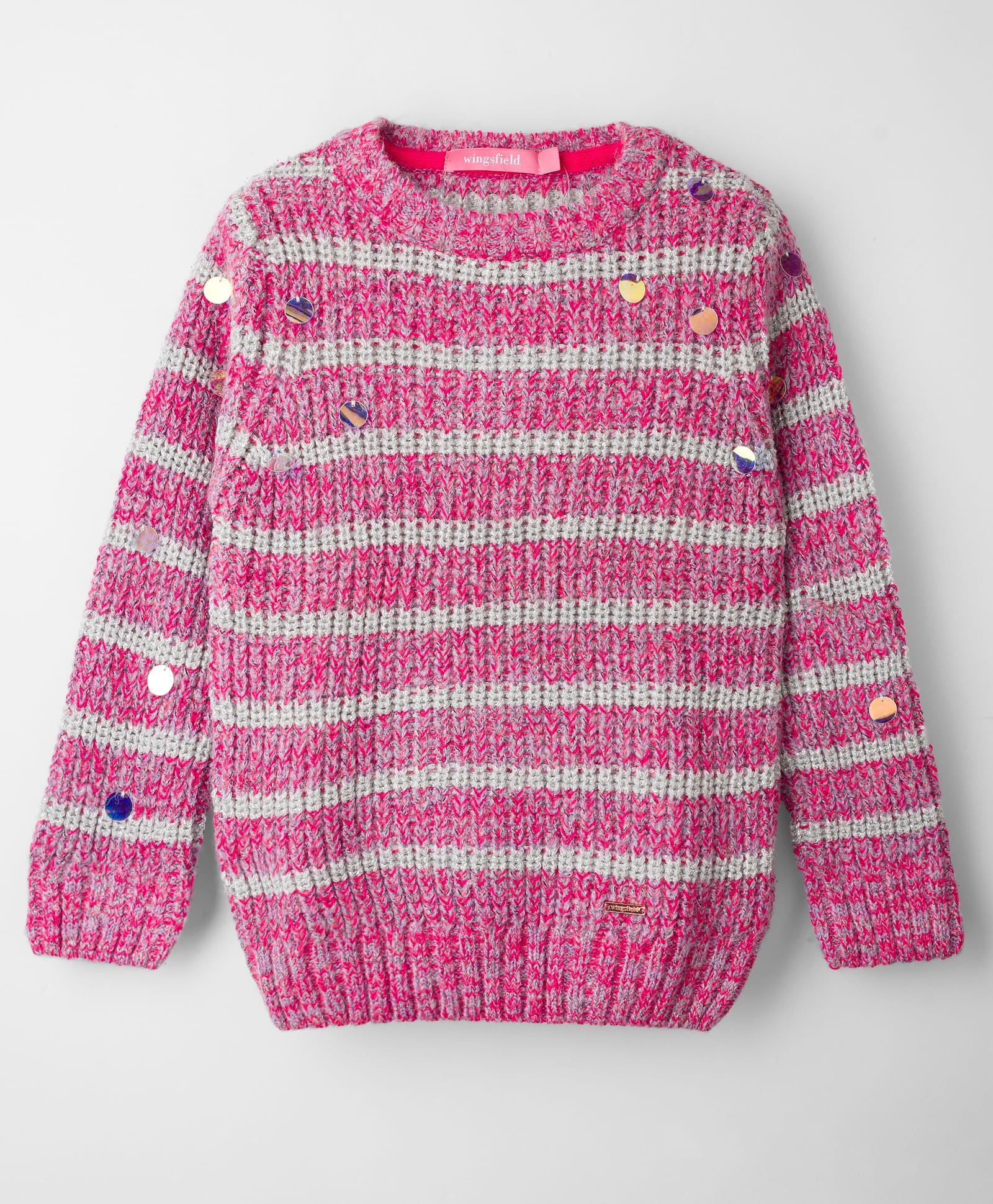Wingsfield Full Sleeves Striped Sequins Embellished Sweater - Dark Pink-picture-33