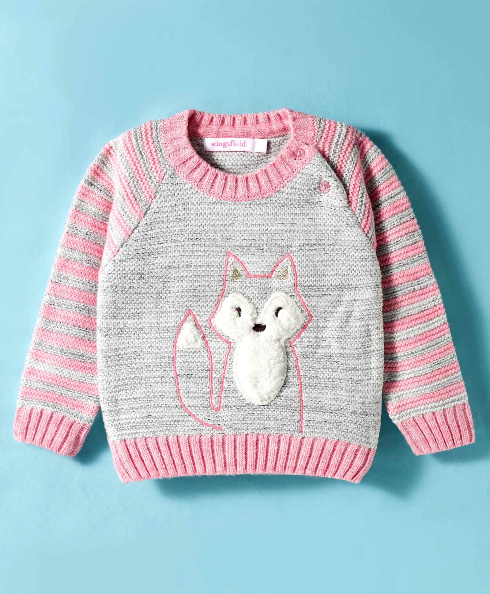 Wingsfield Full Sleeves Fur Detailed Animal Embroidered Sweater - Pink-image-12