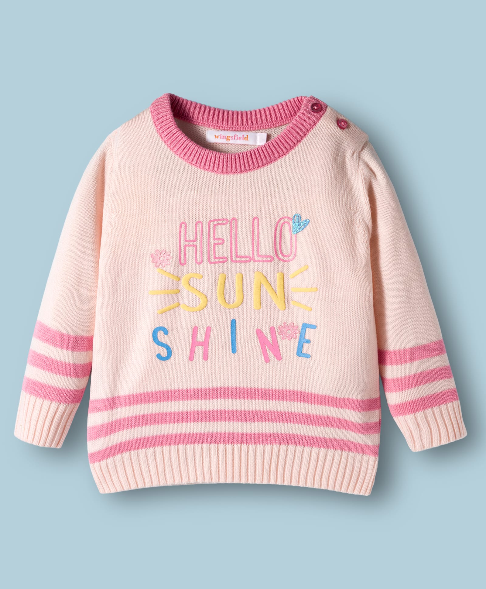 Wingsfield Full Sleeves Hello Sun Shine Text Printed Sweater - Pink-image-1