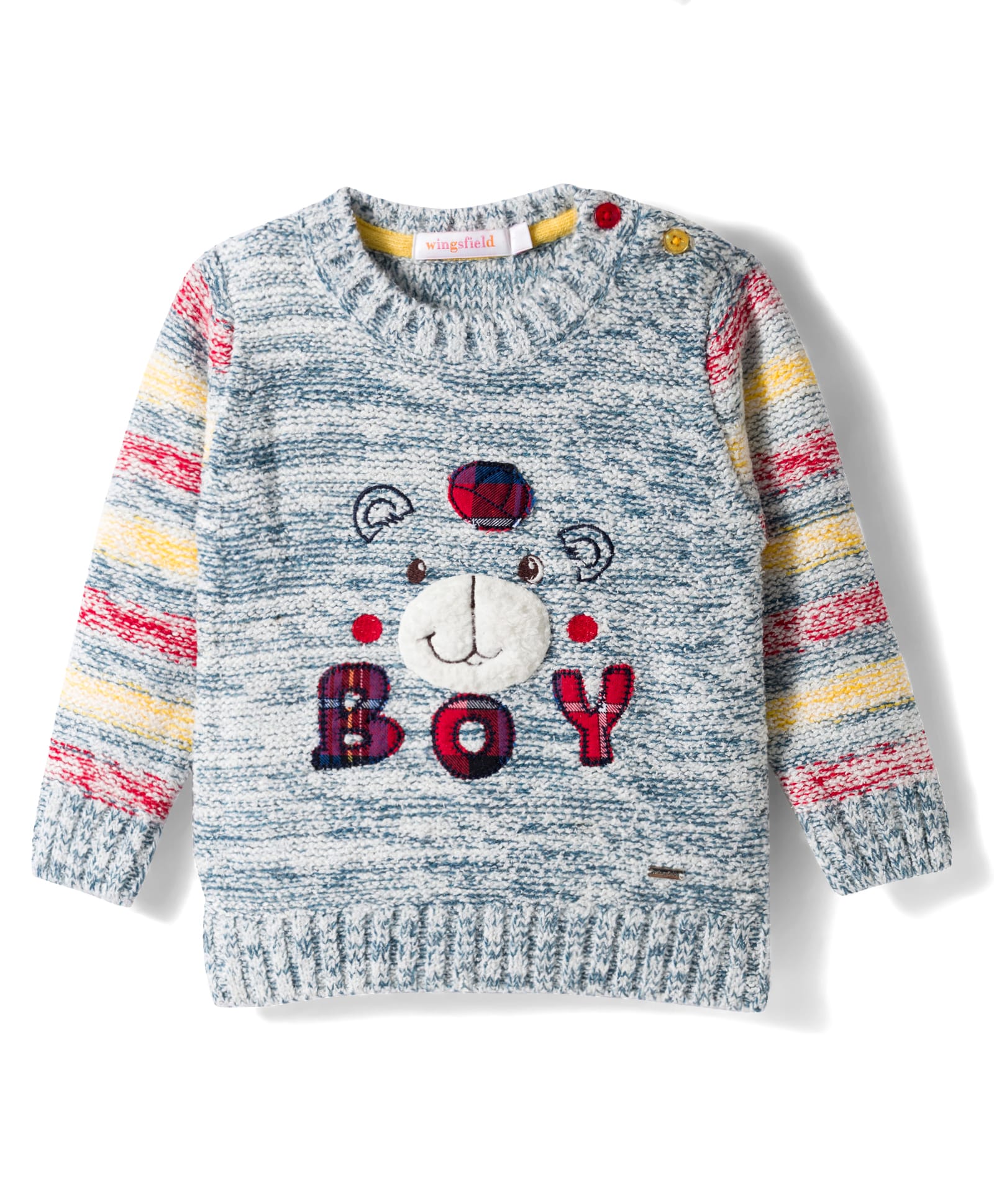 Wingsfield Full Sleeves Bear Face Embroidered Sweater - Multi Colour-image-30