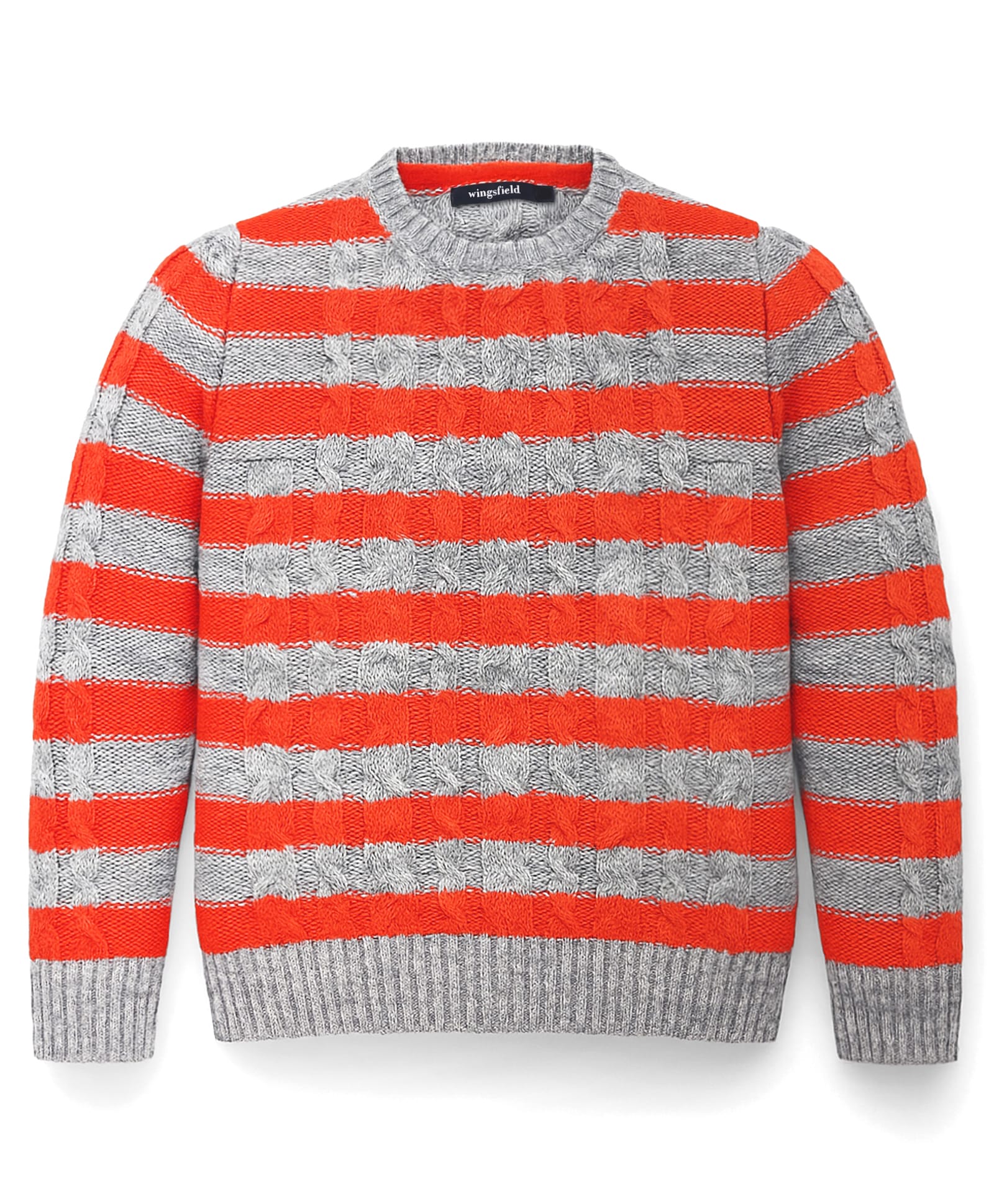Wingsfield Full Sleeves Cable Knit Designed Striped Sweater - Red-picture-30