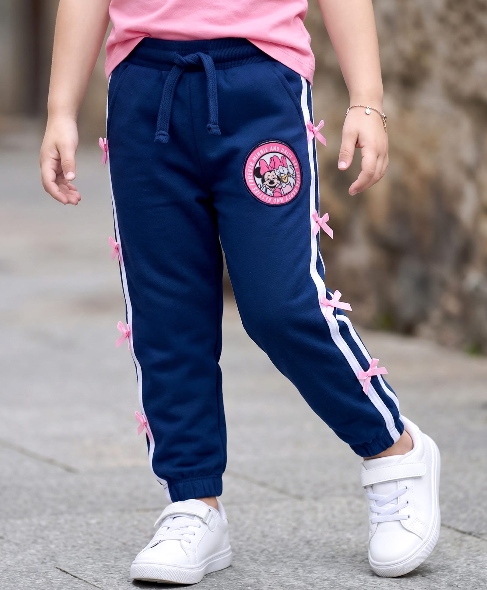 Babyhug Disney Terry Knit Full Length Track Pant With Minnie Mouse Graphics & Bow Detailing - Navy Blue-picture-27