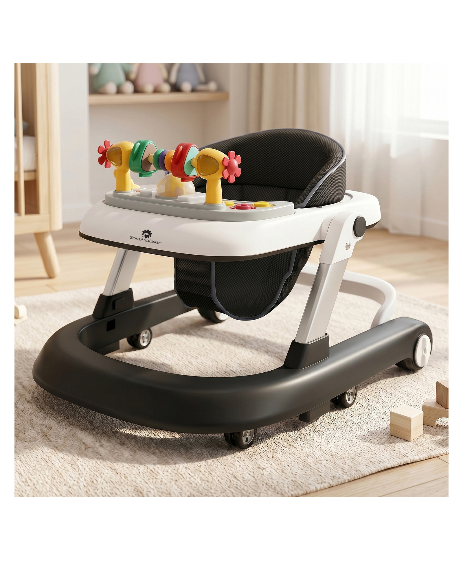 StarAndDaisy Tiny Steps Baby Walker 2-in-1 Infant & Baby Activity Walker-Walk-Behind, Black-picture-16