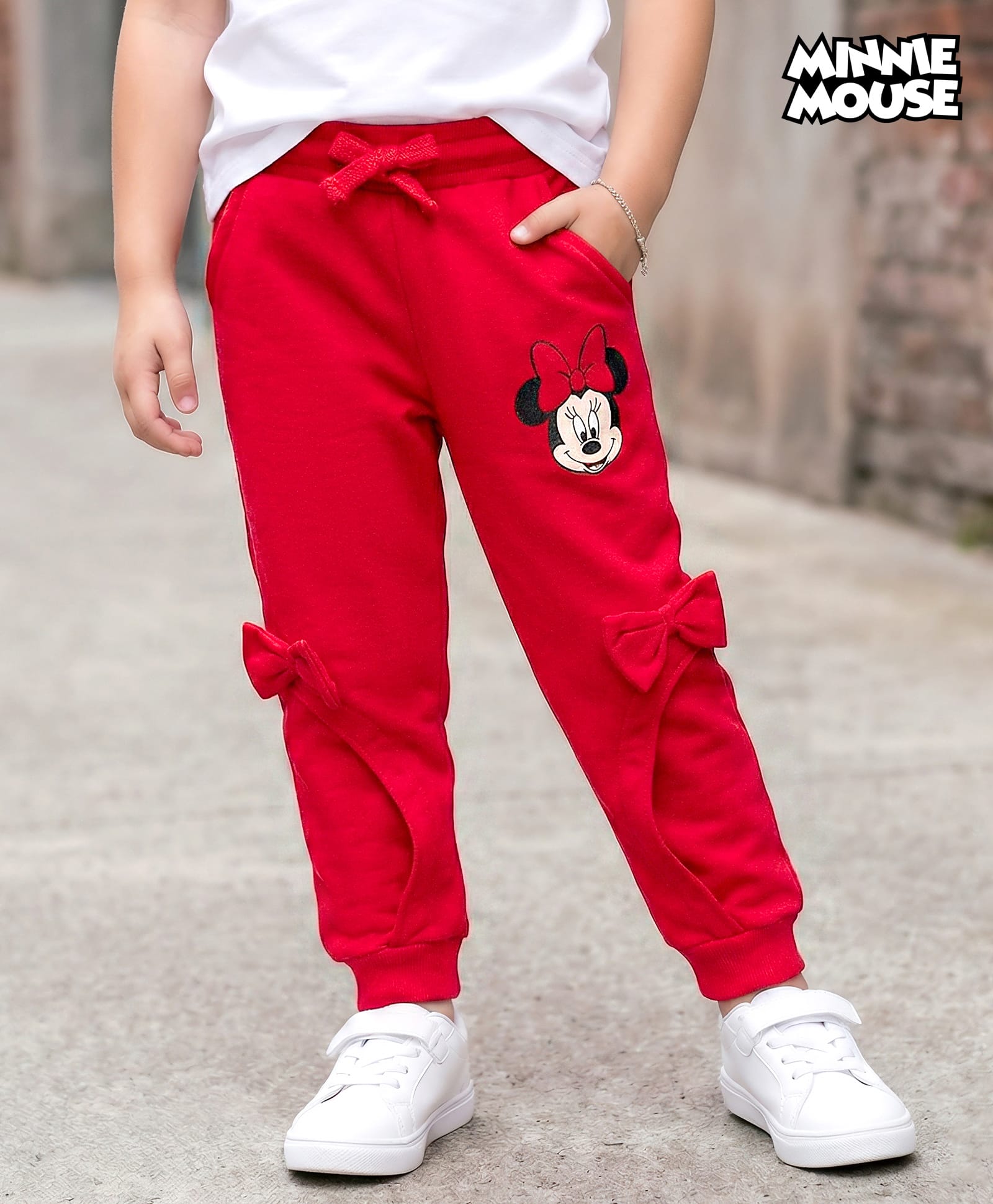 Babyhug Disney Terry Knit Full Length Track Pant With Minnie Mouse Graphics Badge & Bow Detailing - Red-picture-26
