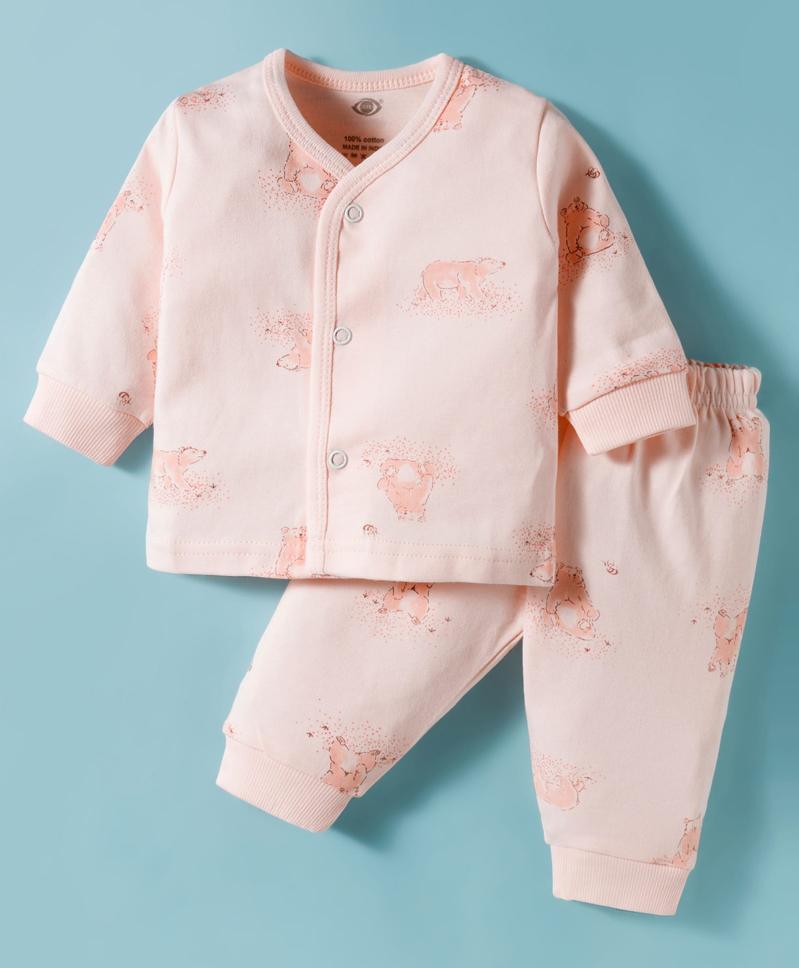 Zero Interlock Knit Full Sleeves Co-ords Night Suit With Animal Print - Peach-picture-34