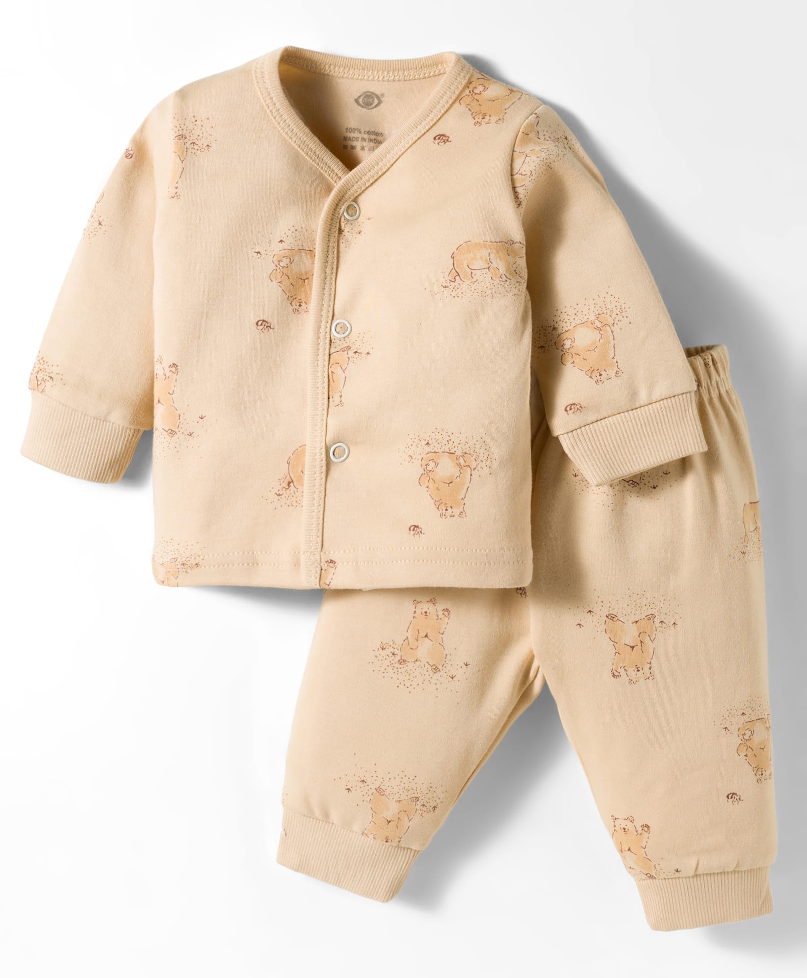 Zero Interlock Knit Full Sleeves Co-ords Night Suit With Animal Print - Cream-image-43