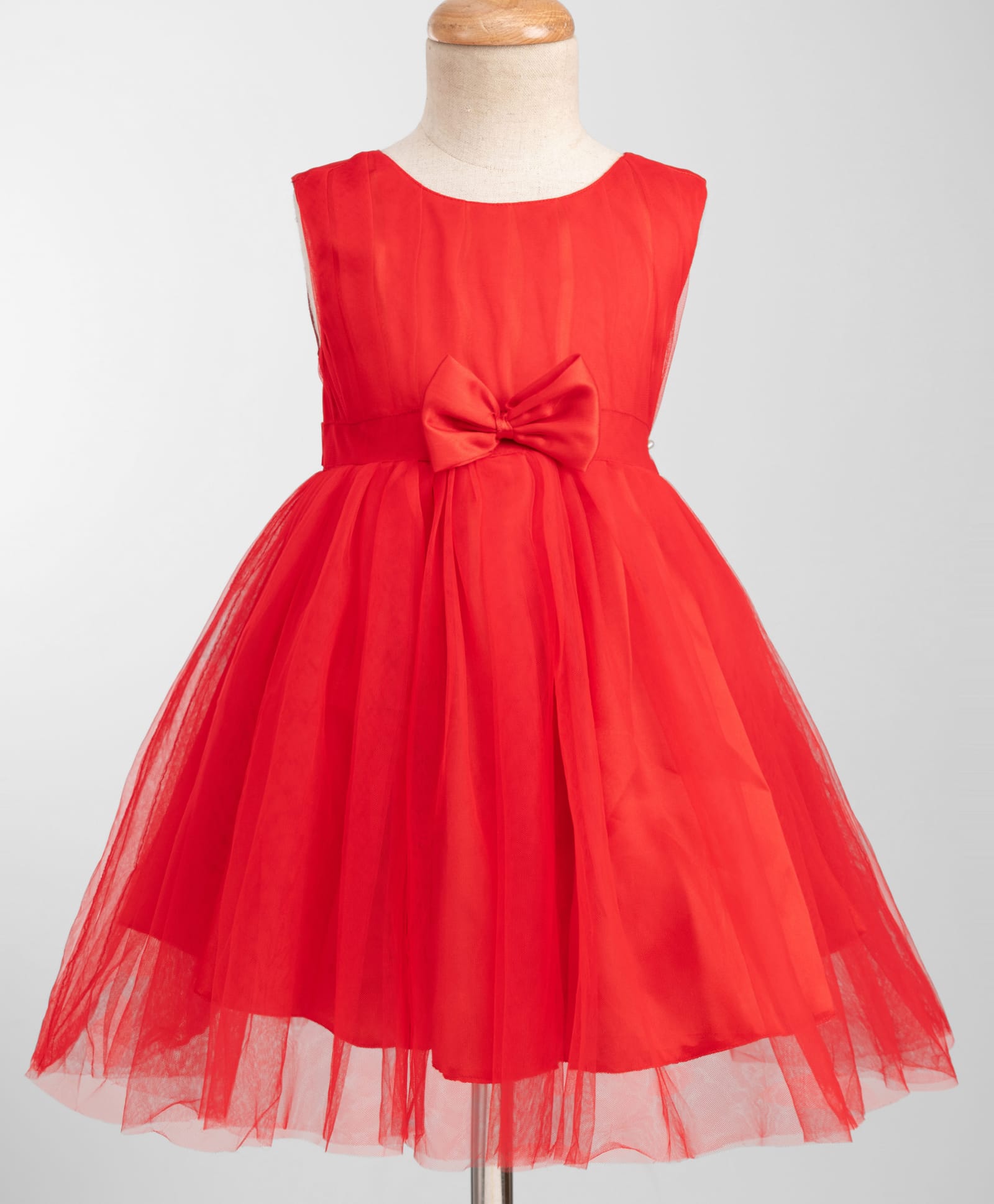 Kookie Kids Georgette Woven Sleeveless Solid Party Frock With Bow Applique - Red-image-39
