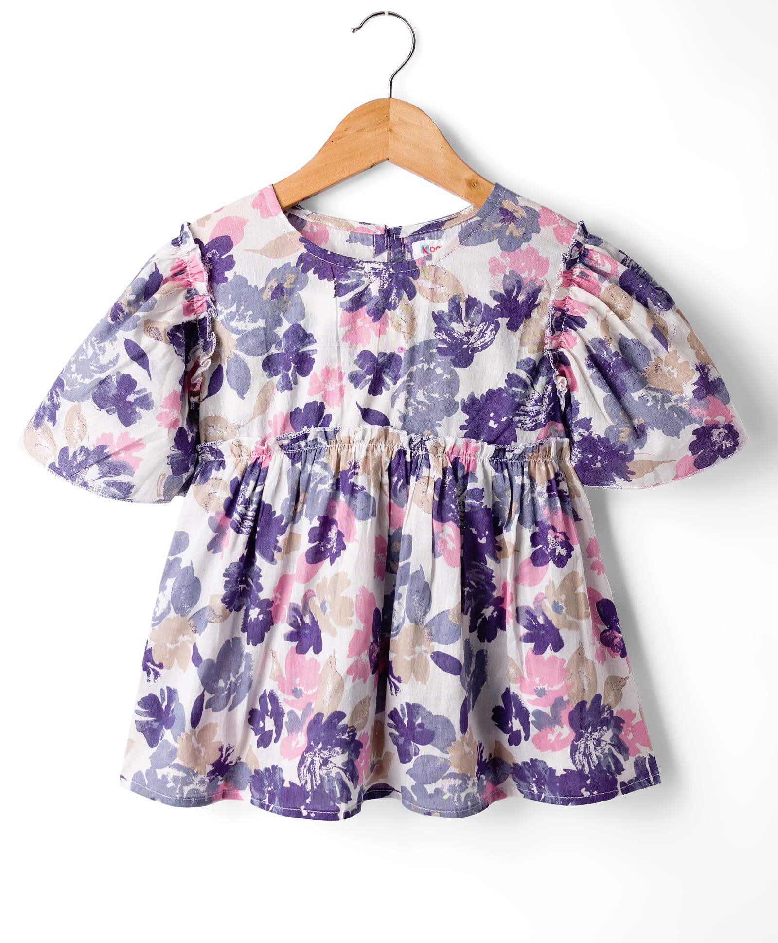 kookie kids india Kookie Kids Cotton Woven Three Fourth Sleeves Peplum Top with Floral Print - Multicolor-picture-19