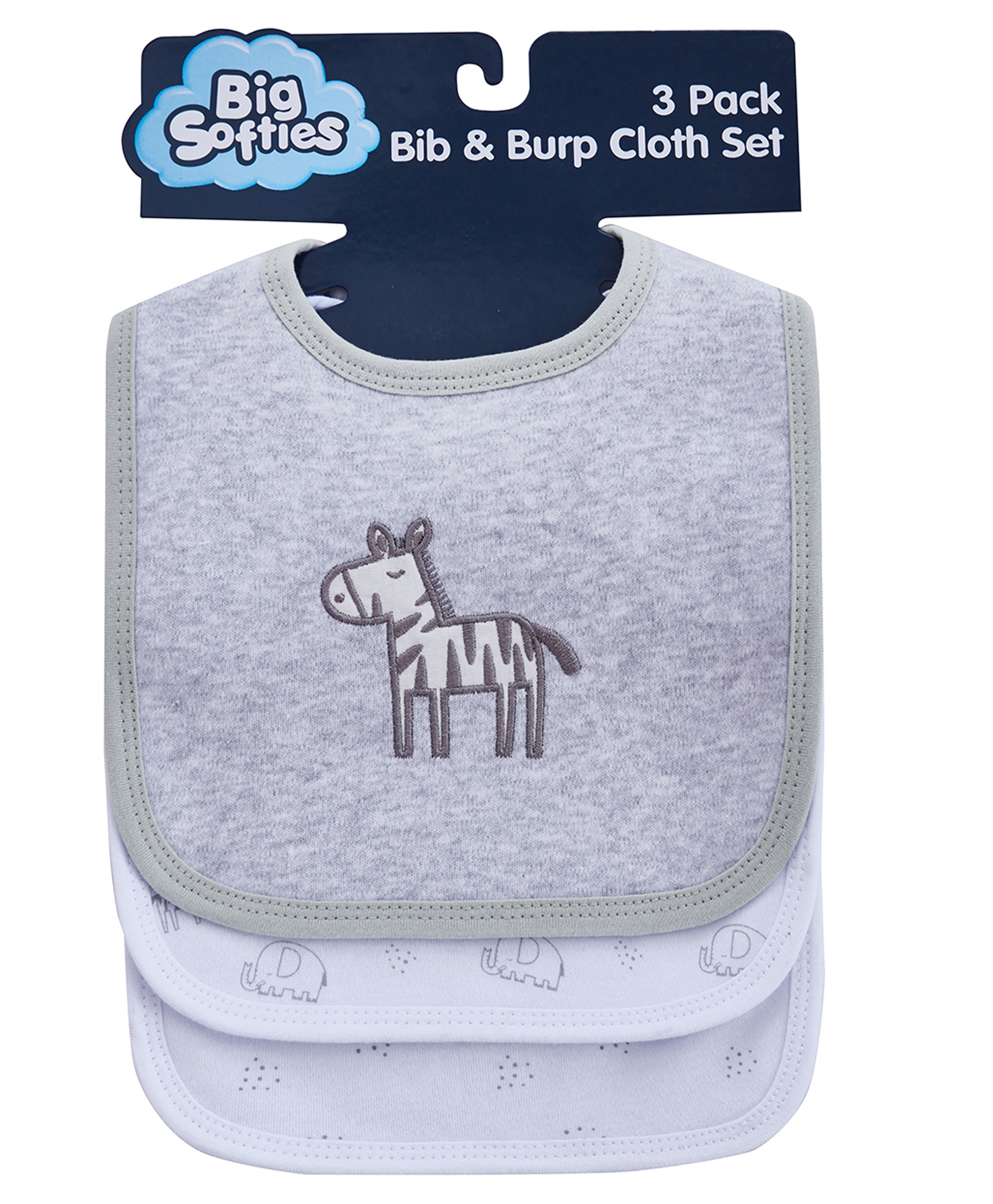 Big Softies Baby Bib & Burp Cloth Set Printed & Applique Embroidery-Zebra Soft Velcro Fastener Cotton-Super Absorbent For Drooling, Teething, Burping & Feeding For Unisex 0-12 Months Pack of 3 -Grey-picture-27