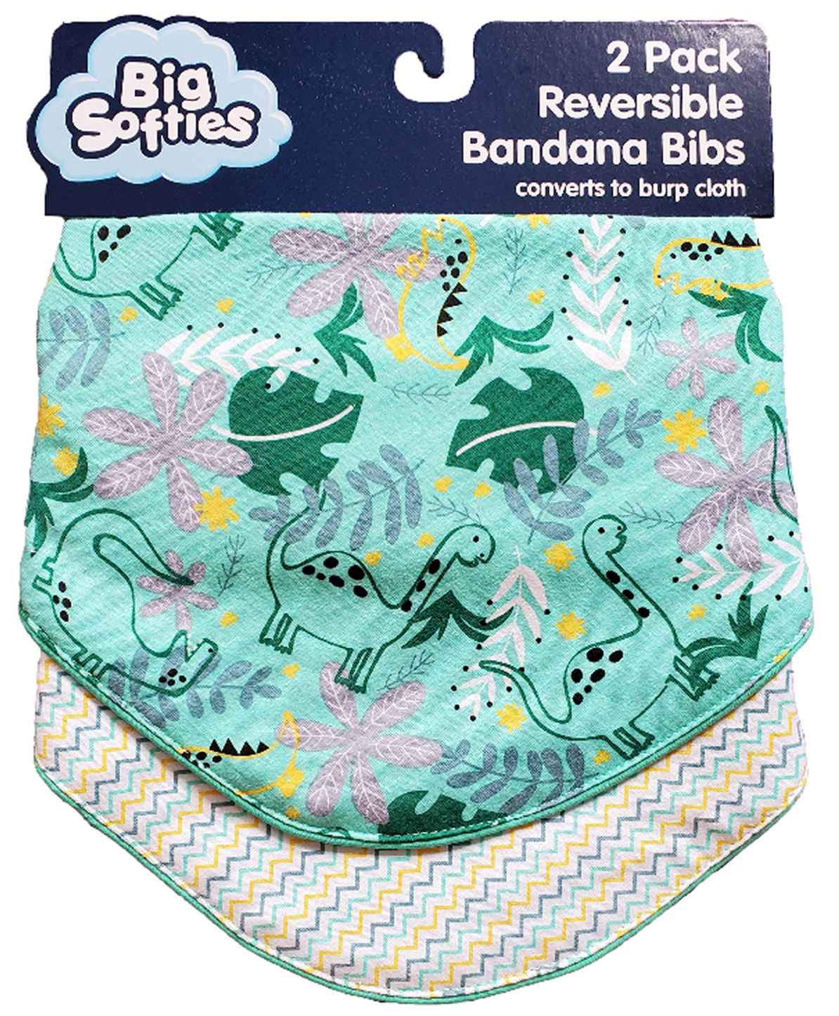 Big Softies Reversible Printed Bandana Bibs converts to Burp Cloth Adjustable Snap Button Cotton Ultra Soft & Super Absorbent For Drooling, Teething & Feeding For Boys 0-24 months Pack of 2-Dino-image-46