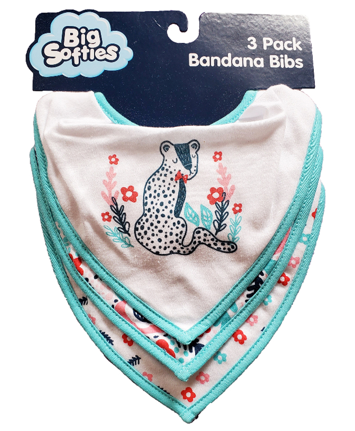 Big Softies Printed Bandana Newborn Baby Bibs with Soft Velcro Fastener Cotton Blends Reusable Ultra Soft & Super Absorbent For Drooling, Teething & Feeding For Girls 0-24 Months Pack of 3-Leopard-picture-11