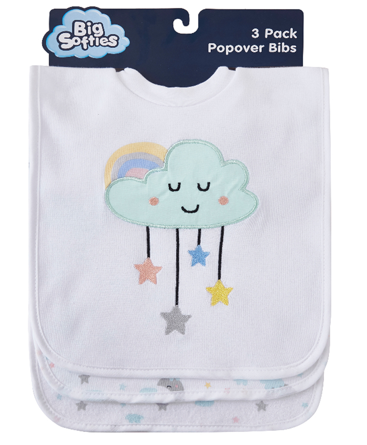 Big Softies Popover Bibs Printed & Applique Embroidery Soft Stretchable Rib Neck Blended Cotton Ultra Soft & Super Absorbent For Drooling, Teething & Feeding For Boys 6-36 Months Pack of 3-Cloud-picture-20