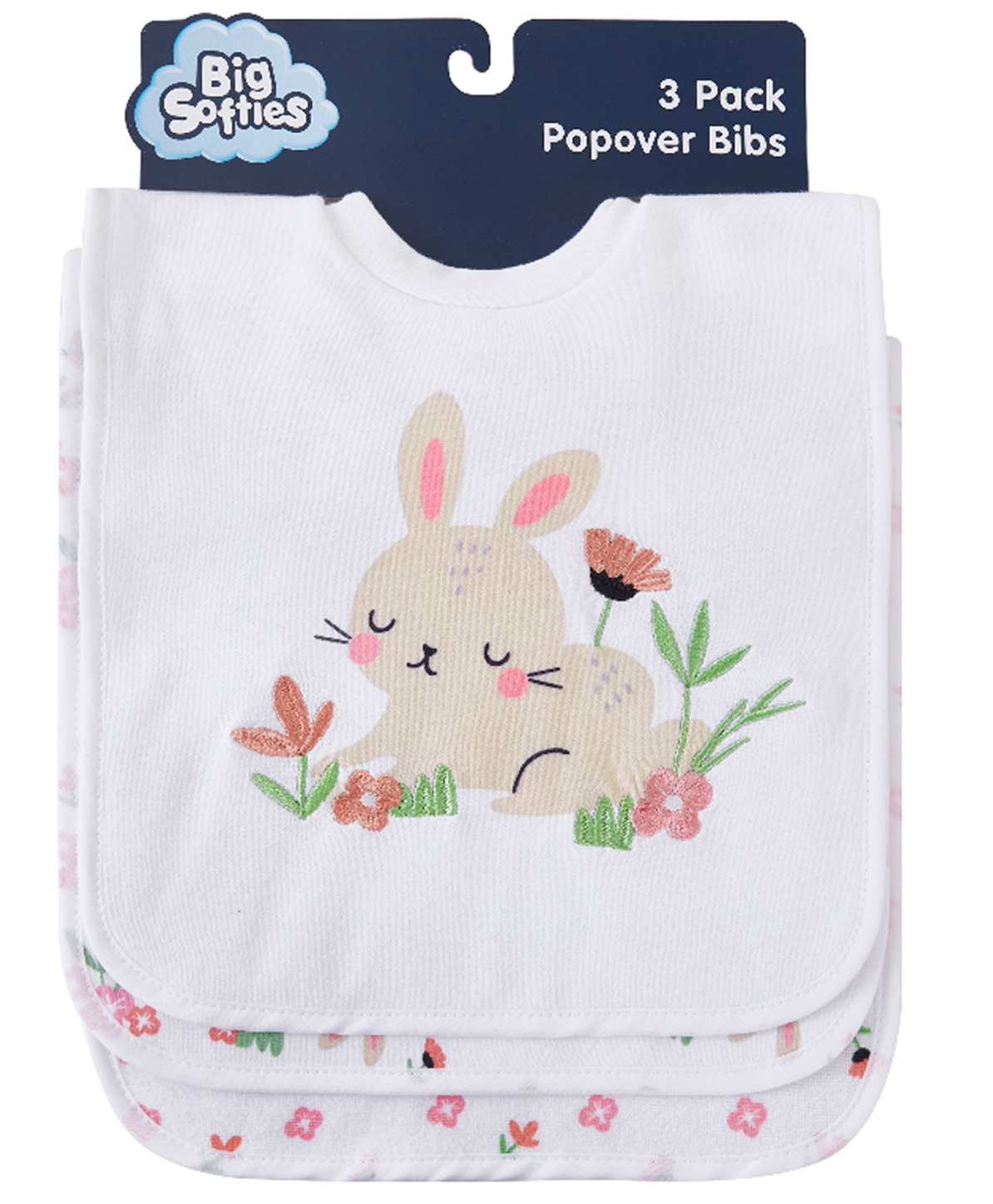 Big Softies Popover Bibs Printed & Applique Embroidery Soft Stretchable Rib Neck Blended Cotton Ultra Soft & Super Absorbent For Drooling, Teething & Feeding For Boys 6-36 Months Pack of 3-Bunny-image-9