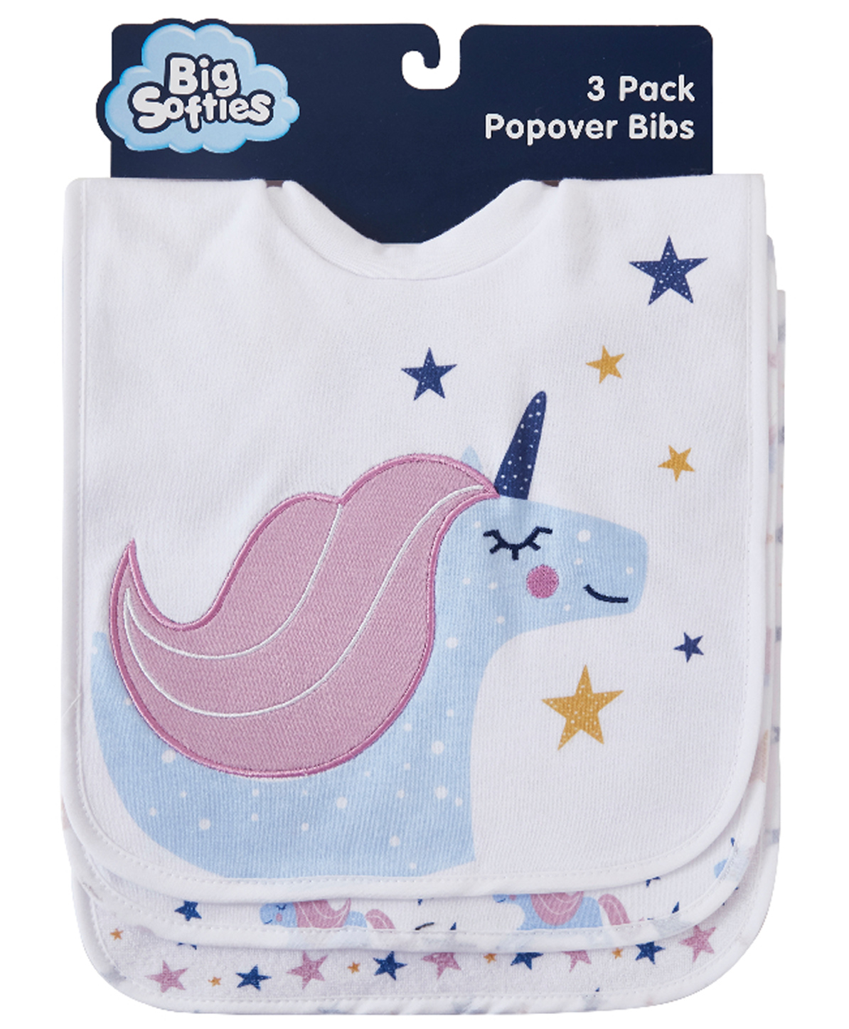 Big Softies Popover Bibs Printed & Applique Embroidery Soft Stretchable Rib Neck Blended Cotton Ultra Soft & Super Absorbent For Drooling, Teething & Feeding For Girls 6-36 Months Pack of 3-Unicorn-image-8