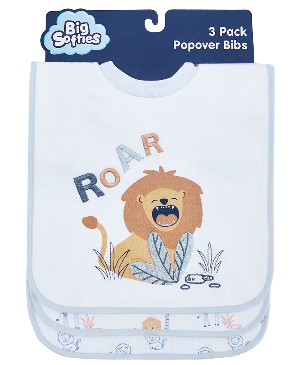 Big Softies Popover Bibs Printed & Applique Embroidery Soft Stretchable Rib Neck Blended Cotton Ultra Soft & Super Absorbent For Drooling, Teething & Feeding For Boys 6-36 Months Pack of 3-Lion-picture-25