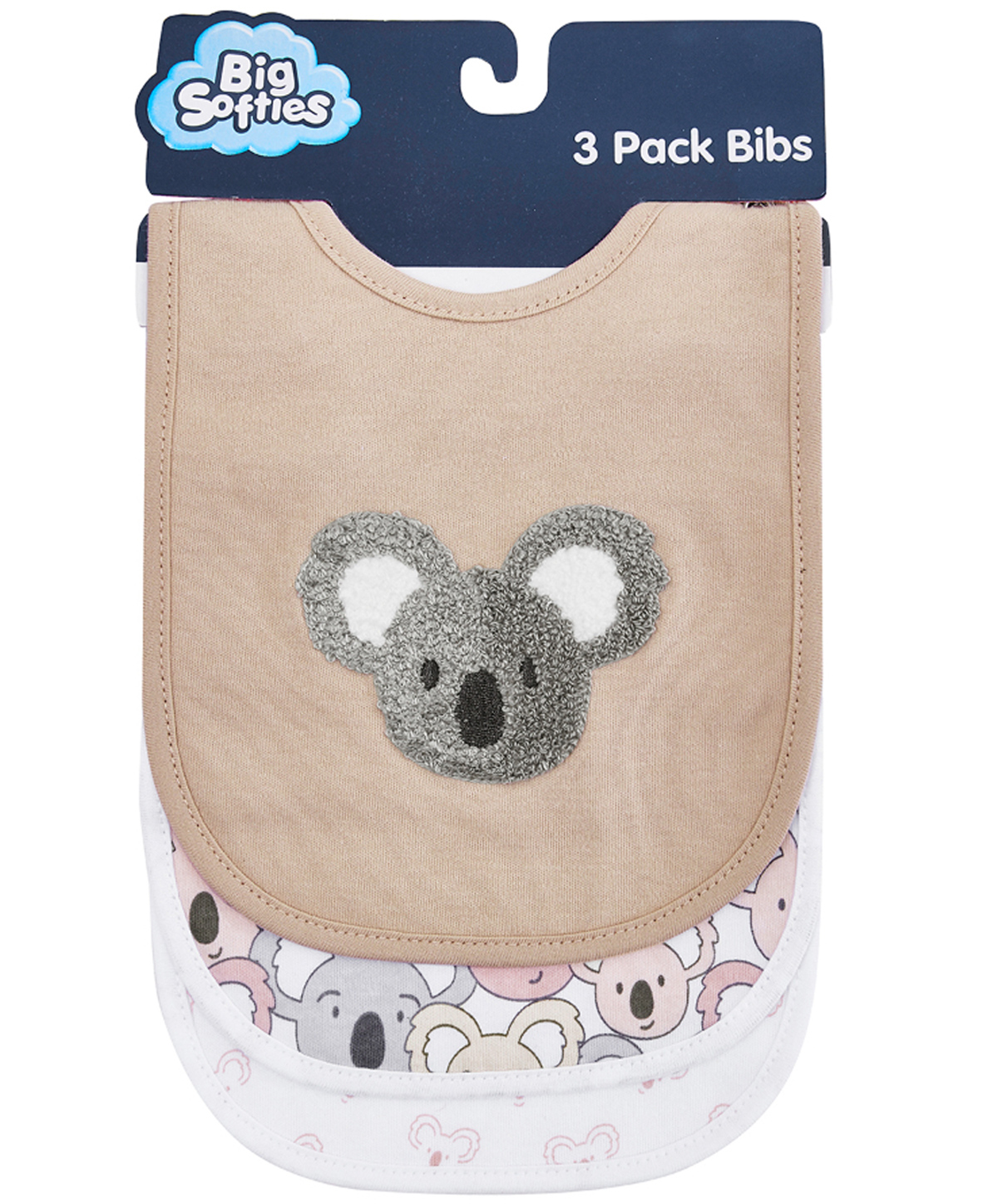Big Softies Newborn Bibs with Adjustable Snap Button Fastener 100% Cotton Ultra Soft & Super Absorbent Lightweight & Comfortable For Drooling, Teething & Feeding-Koala Unisex 0-12 months Pack of 3-image-1