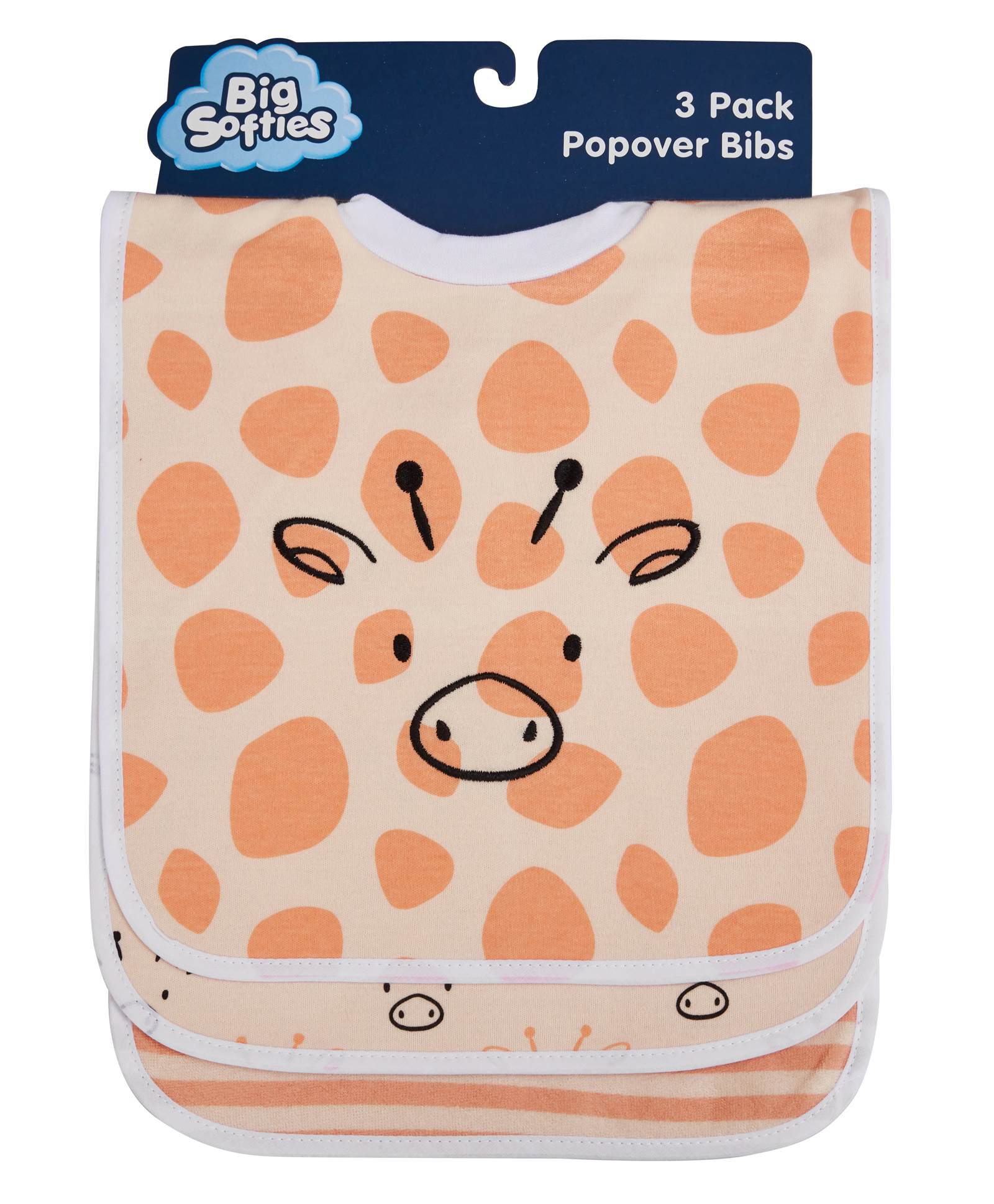 Big Softies Popover Bibs Printed & Applique Embroidery Soft Stretchable Rib Neck Blended Cotton Ultra Soft & Super Absorbent For Drooling, Teething & Feeding For Unisex 6-36 Months Pack of 3-Giraffe-picture-26