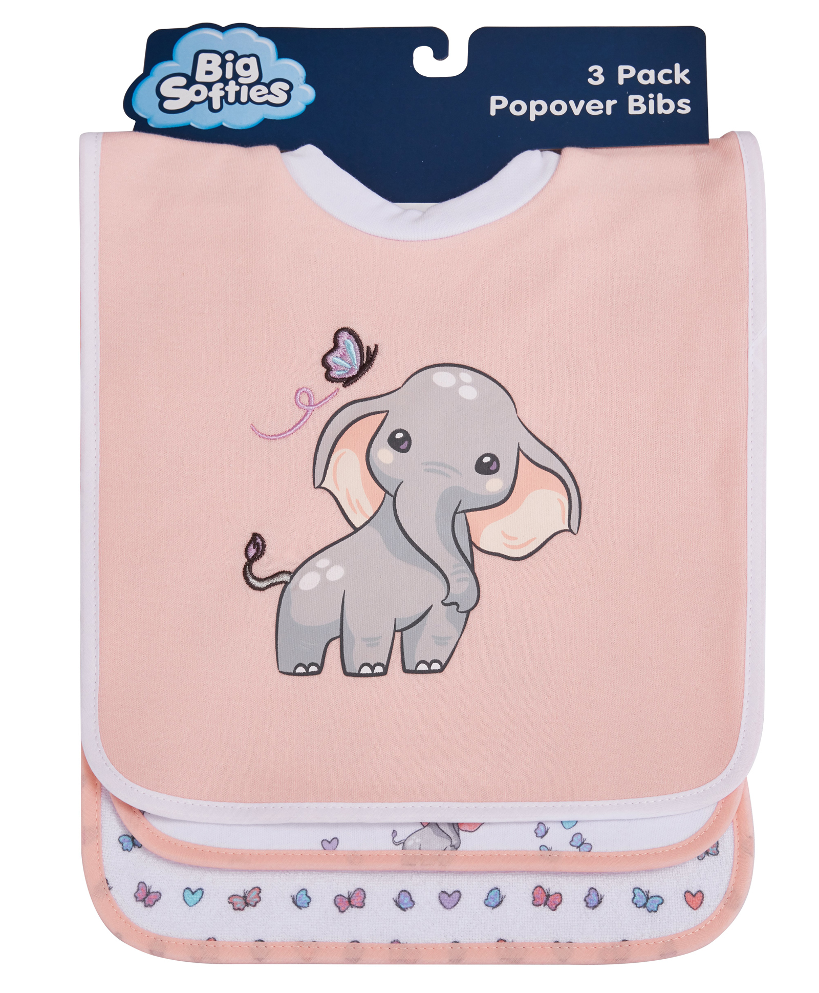 Big Softies Popover Bibs Printed & Applique Embroidery Soft Stretchable Rib Neck Blended Cotton Ultra Soft & Super Absorbent For Drooling, Teething & Feeding For Girls 6-36 Months Pack of 3-Elephant-picture-23