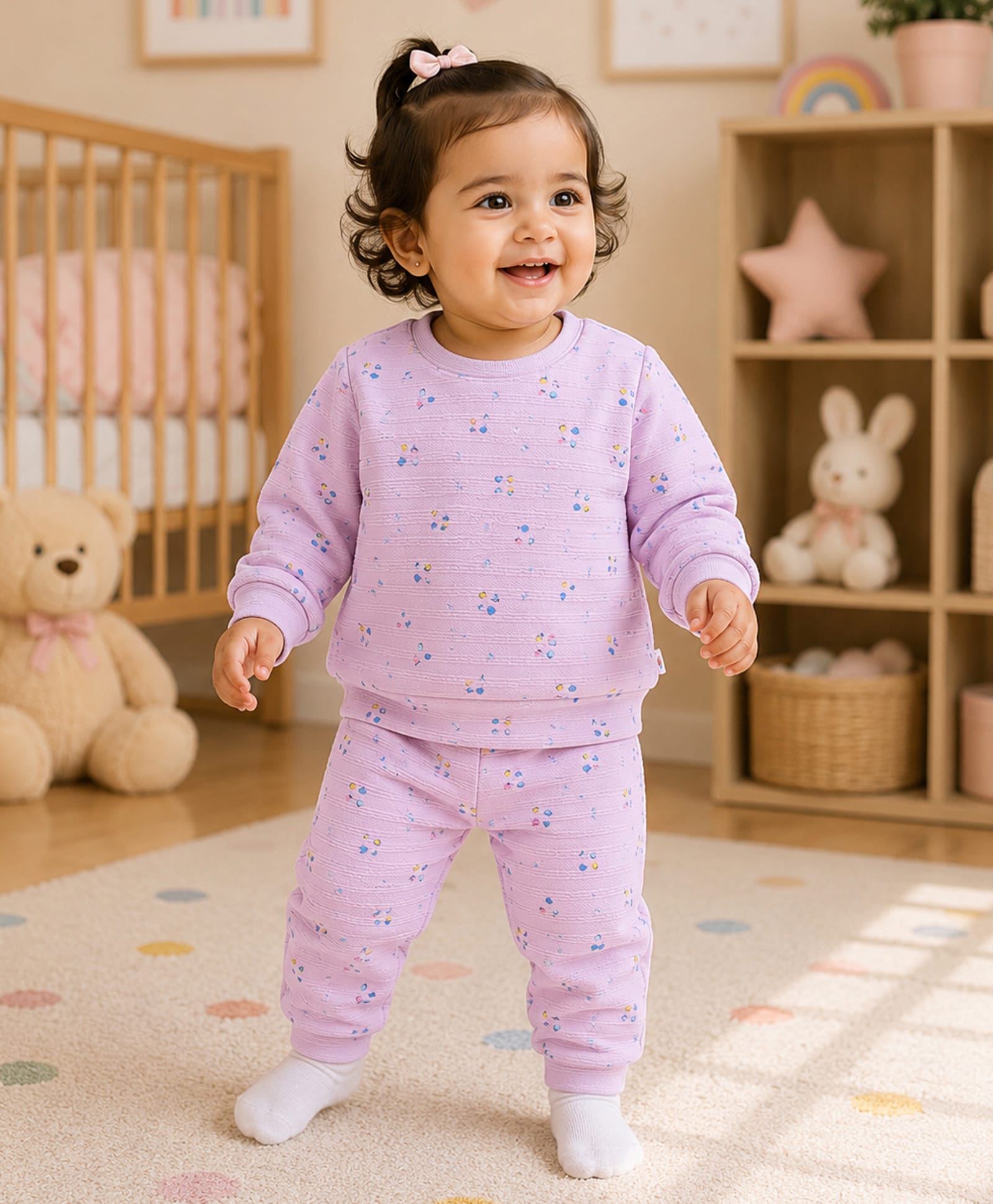 BUMZEE Knit Full Sleeves Co-ords Printed Winter Wear Suit - Lilac-image-47