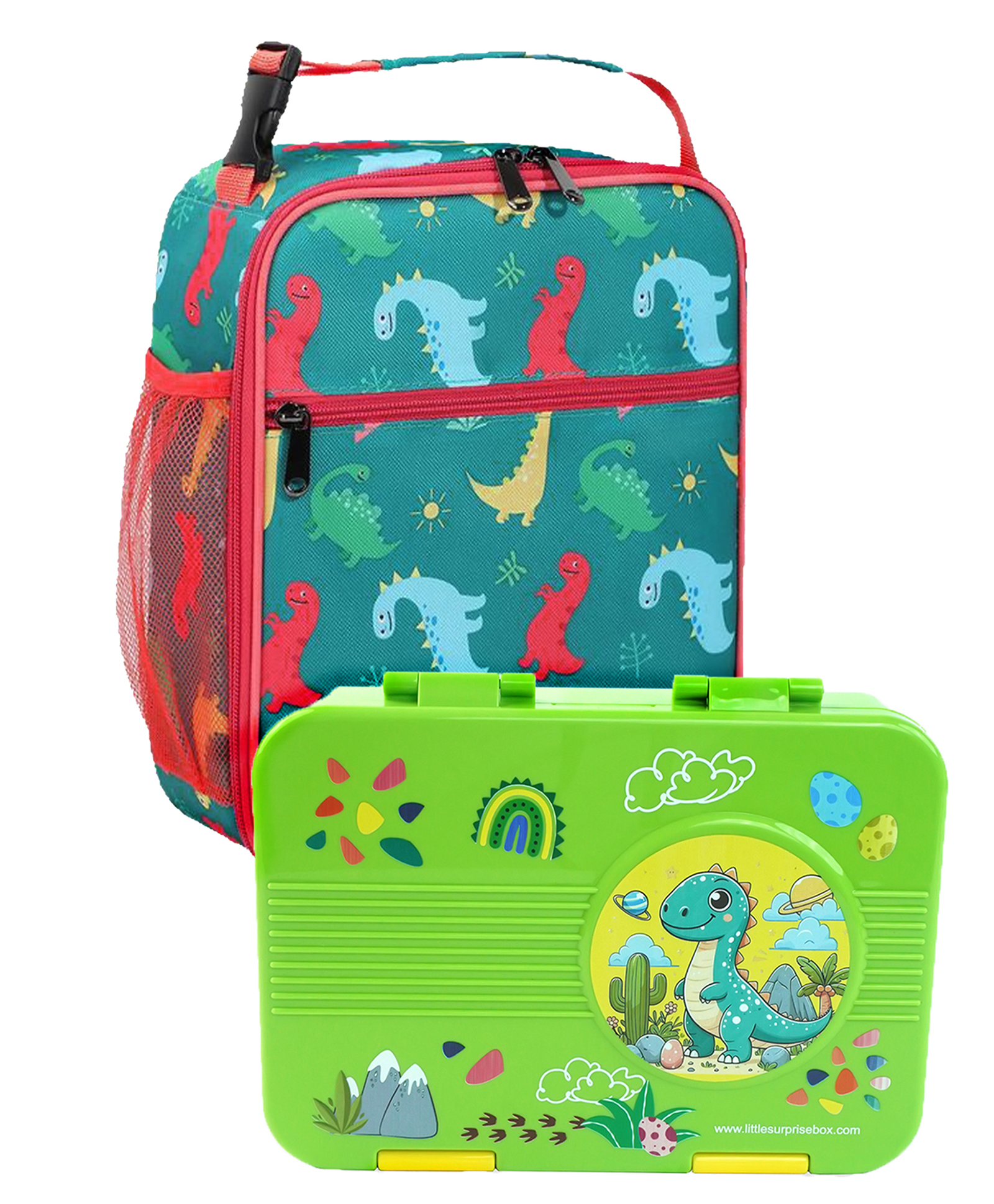 Little Surprise Box 2 pcs Dino LunchBag & Bento Lunch box for Kids - Green-image-35
