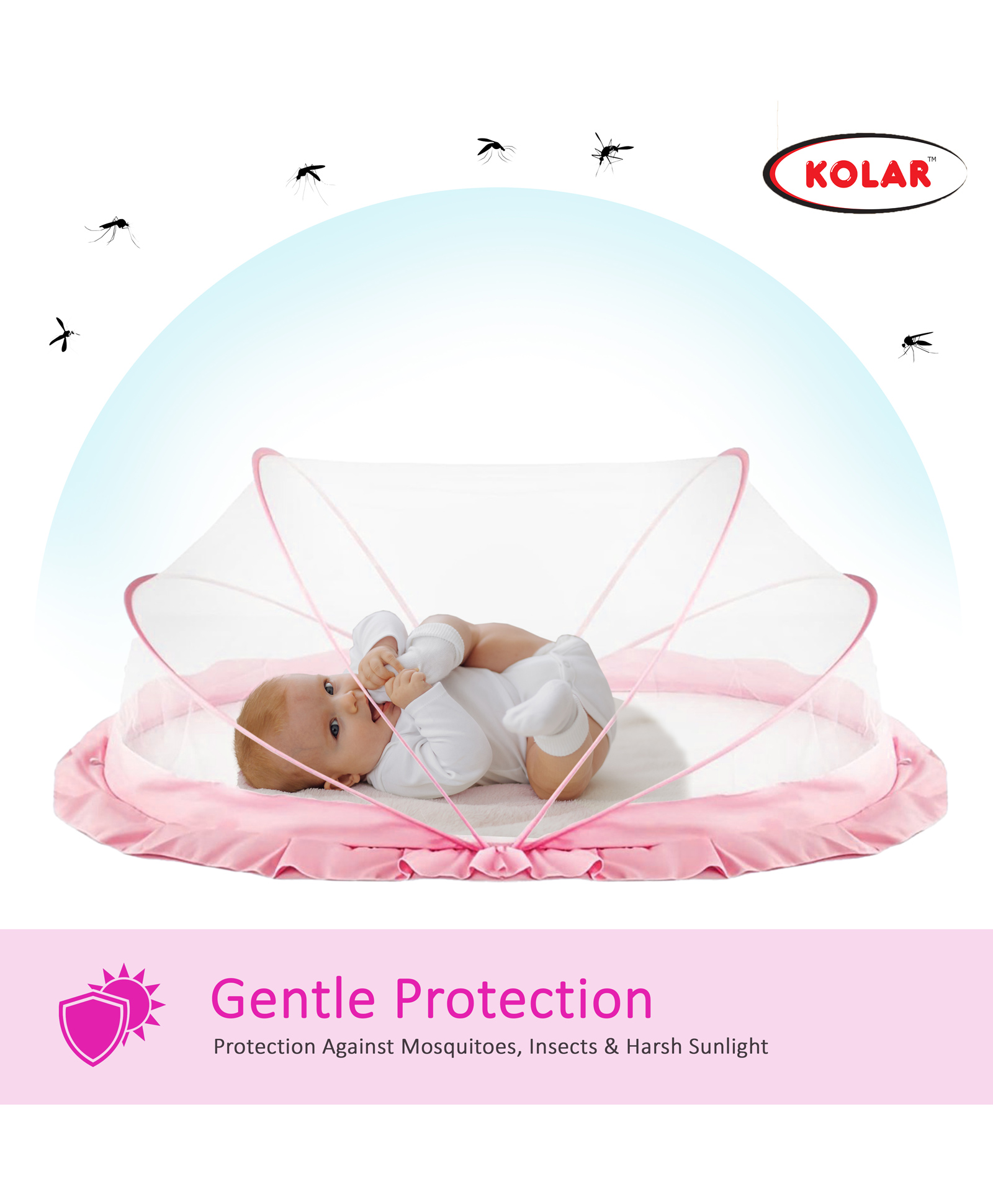 KOLAR Large Mosquito Net for Baby Bottomless Net for Infants (0-24 Months) Safe & Easy Sleep Solution 135cm x 65cm x 65cm Pink-image-28