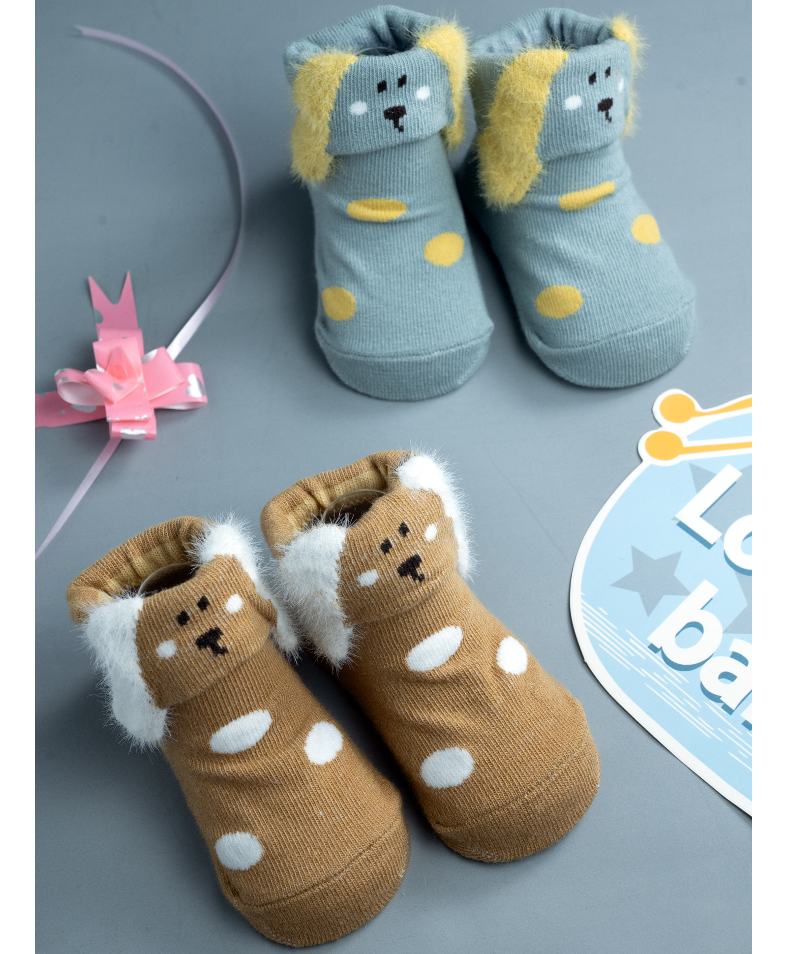 Yellow Bee Cotton Knit Set Of 2 Puppies Designed Socks - Multi Colour-image-0