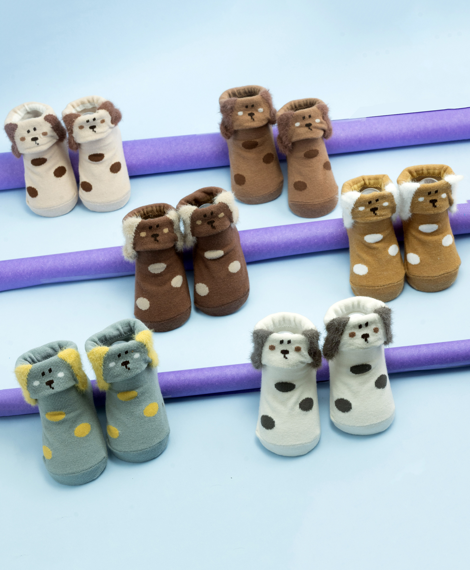 Yellow Bee Cotton Knit Pack Of 6 Animal Designed Socks - Multi Colour-image-32
