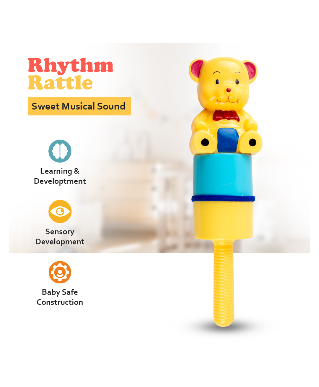 Ratnas Bear Shaped Rhythm Rattle - Yellow-image-49