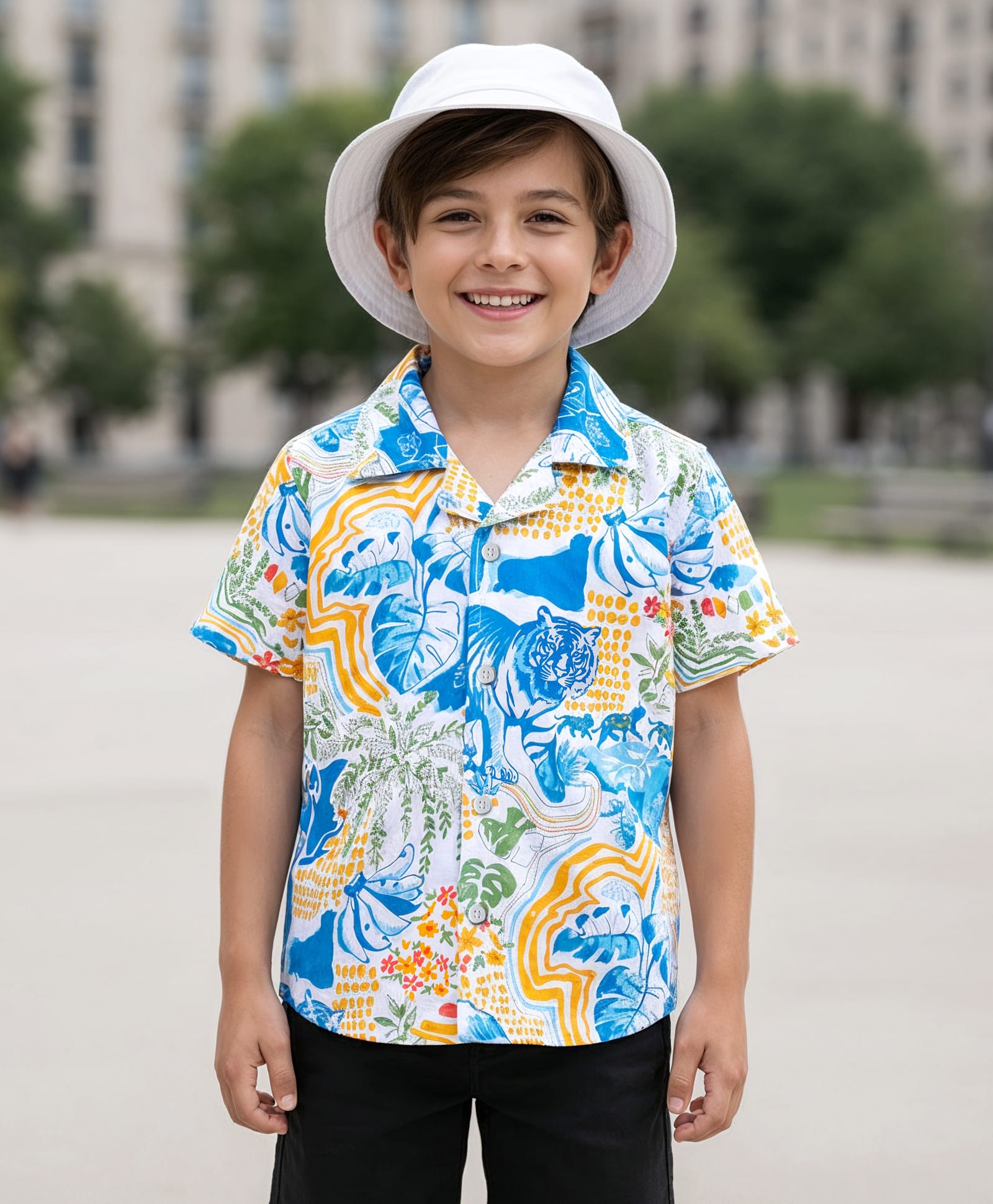 OLLINGTON ST. 100% Cotton Sinker Knit Half Sleeves Shirt With Tropical Theme Print - Multicolour-picture-26