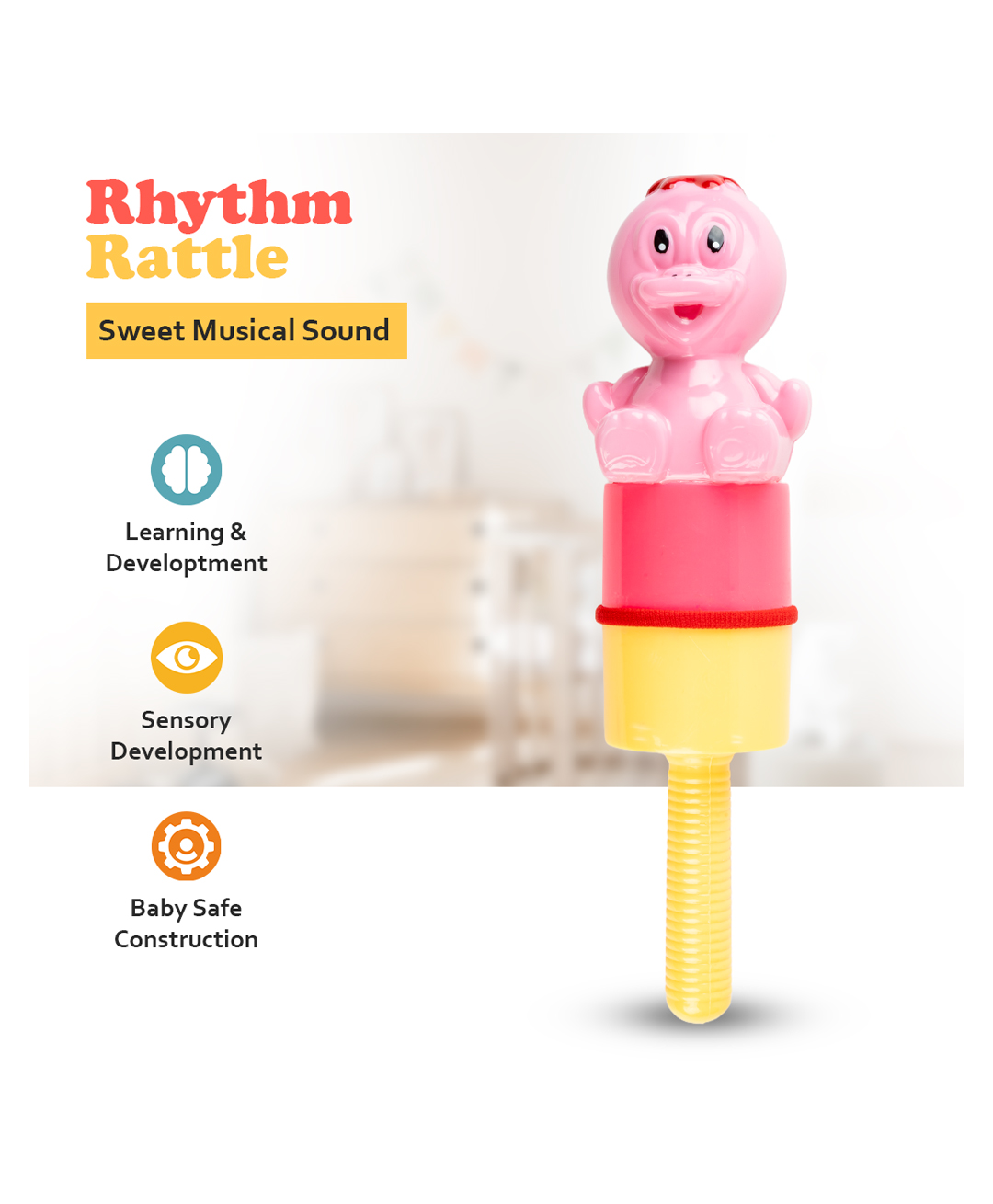 Ratnas Rhythm Rattle Duck Toy - Pink-picture-45