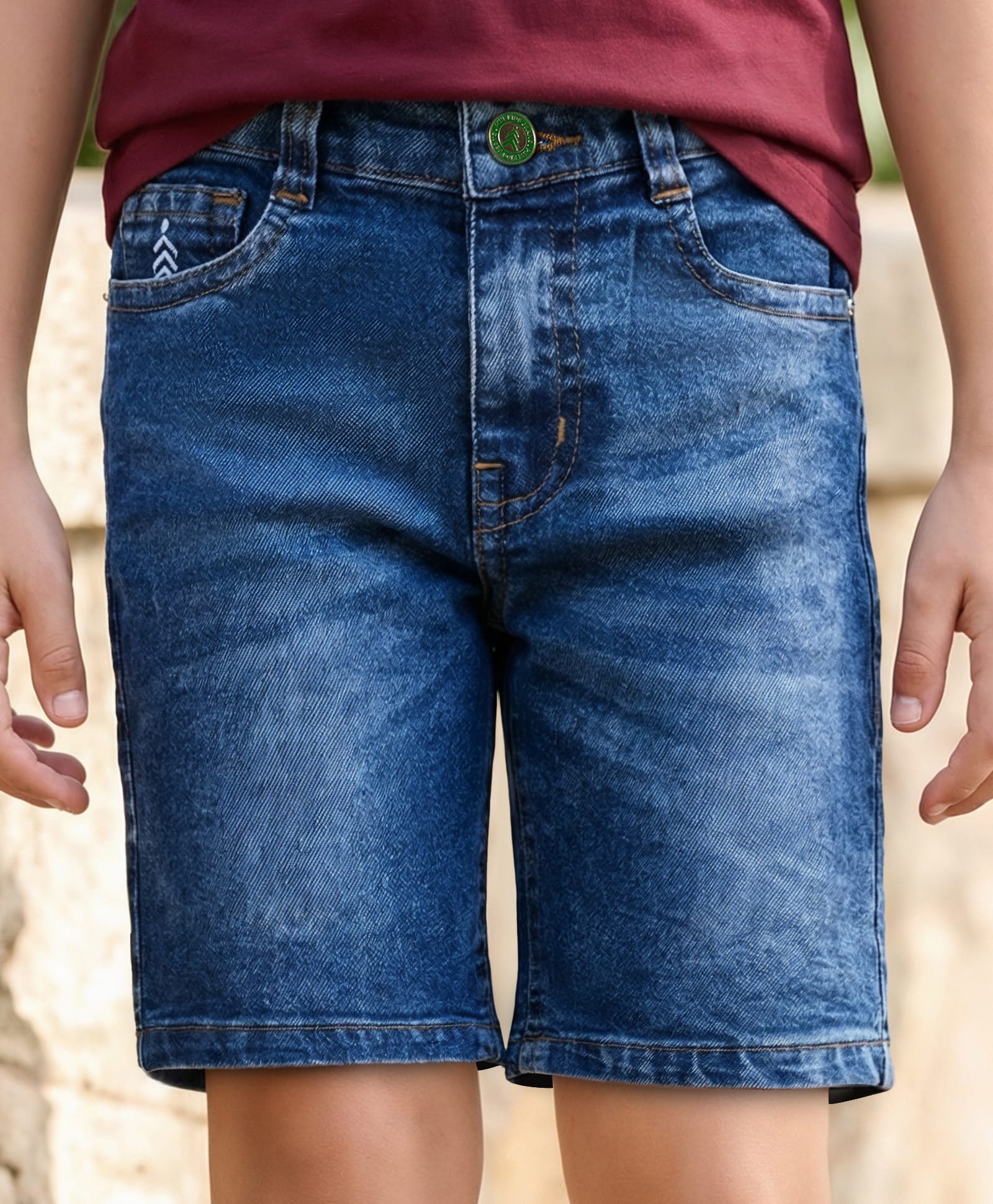 Pine Kids Denim Woven Washed Above Knee Length Shorts - Blue-picture-39