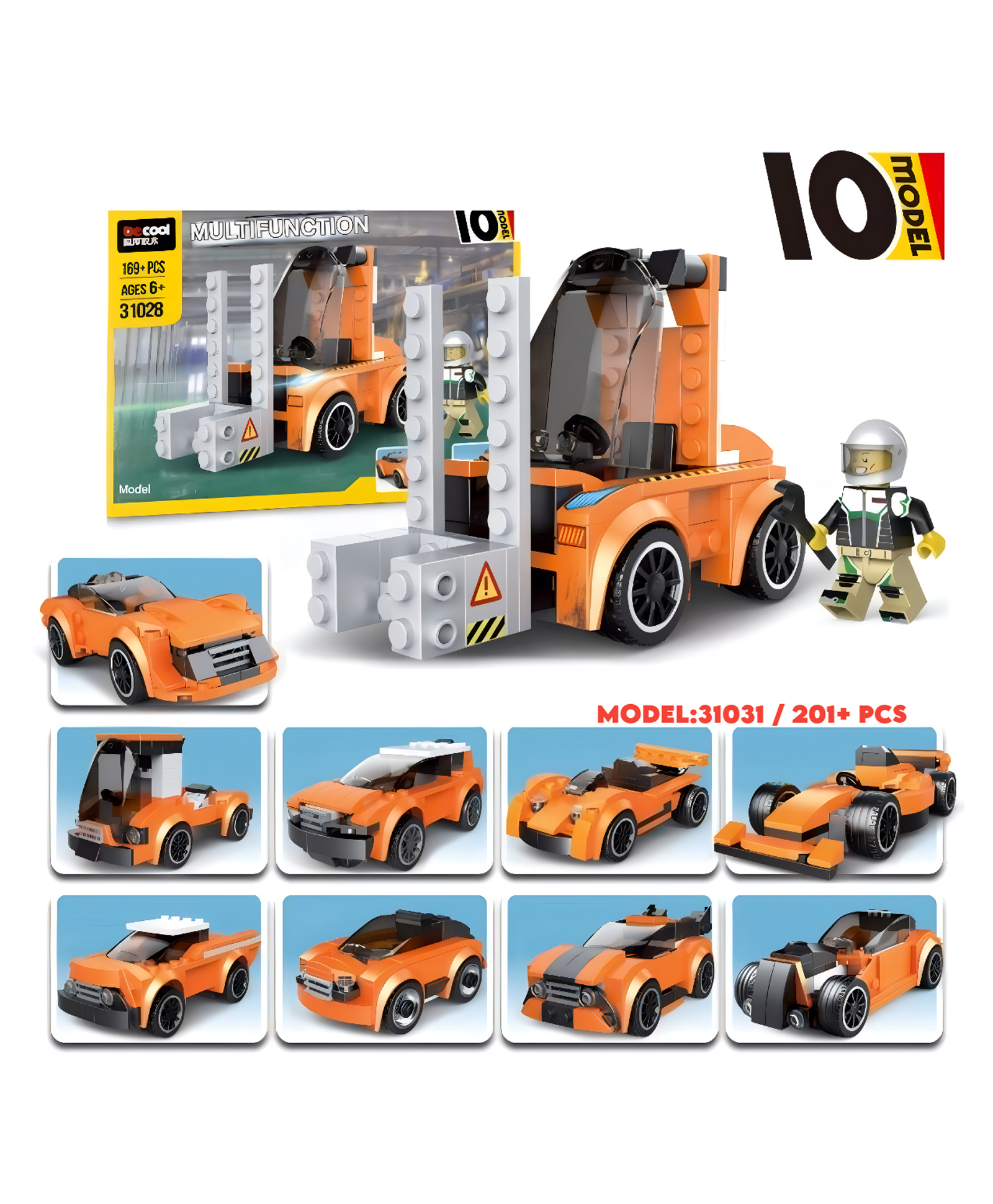 Elecart Multilicence 10-in-1 Forklift & Car Bricks Set 169+ PCS STEM DIY Construction Blocks with Minifigure | Educational Building Kit Compatible with Lego | Gift for Kids Boys & Girls-picture-43
