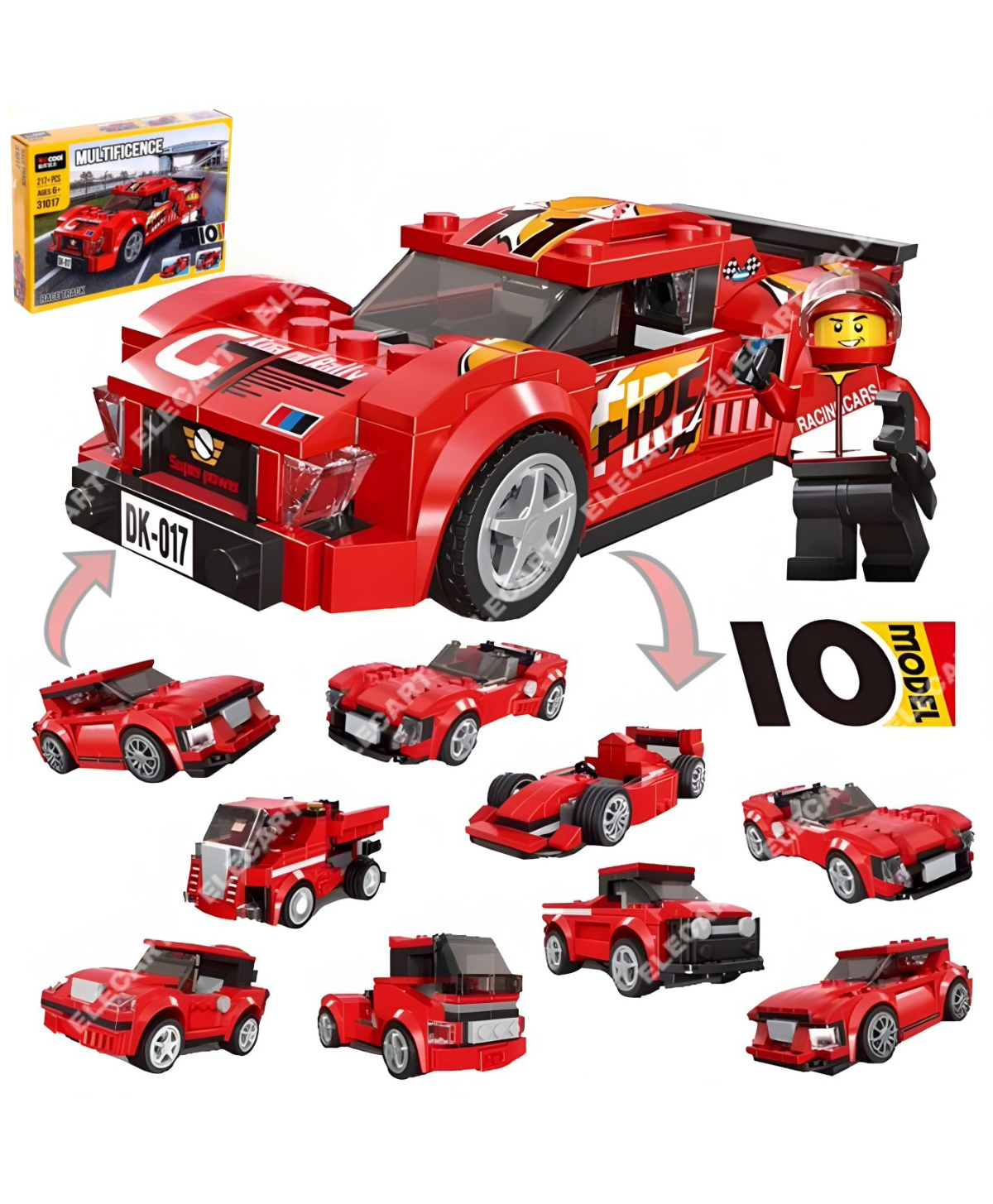 Elecart 217 PCS 10-in-1 STEM Pull Back Car Building Blocks Kit DIY Racing Car, Police Bike, Helicopter, House & More | Educational Construction Toy Gift for Kids, Boys & Girls-image-20
