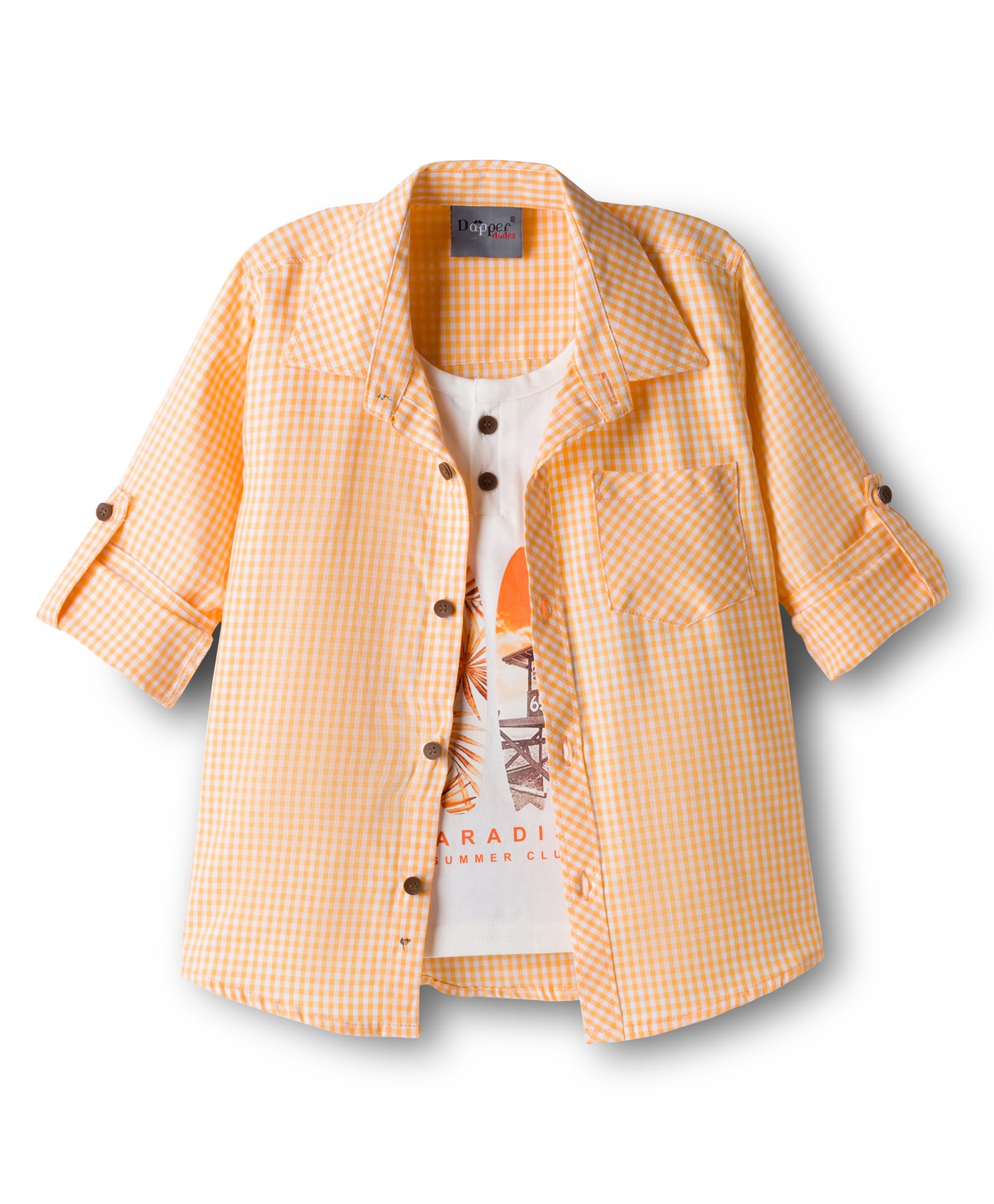 Dapper Dudes Full Sleeves Gingham Checked Shirt With Attached Tee - White-picture-21