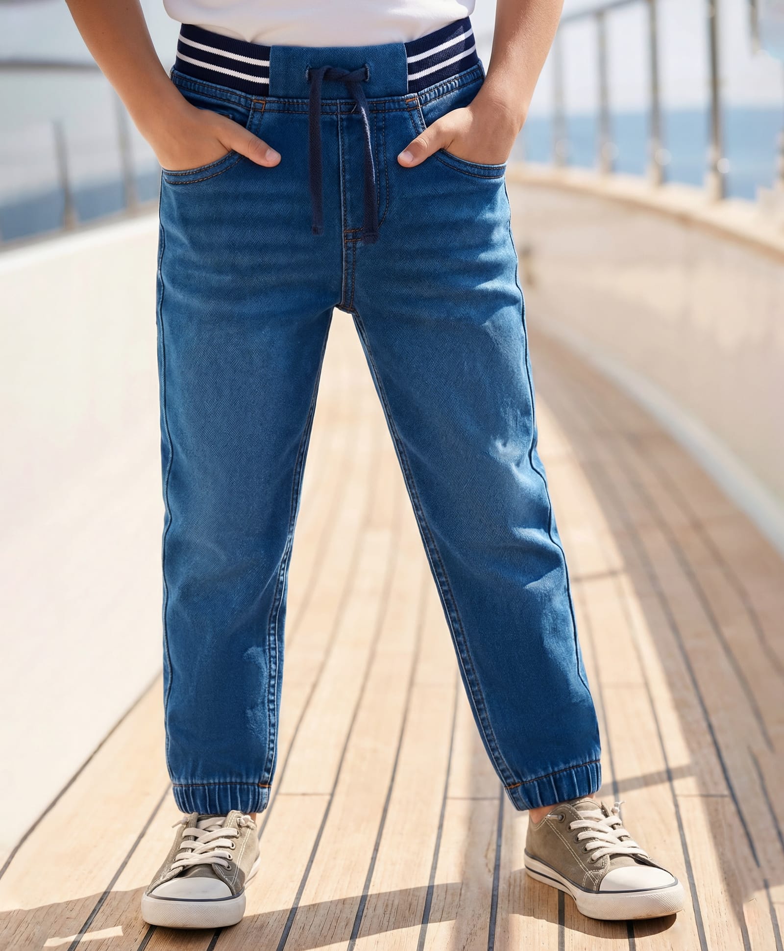 Pine Kids Denim Woven Full Length Washed Jeans - Light Blue-picture-27
