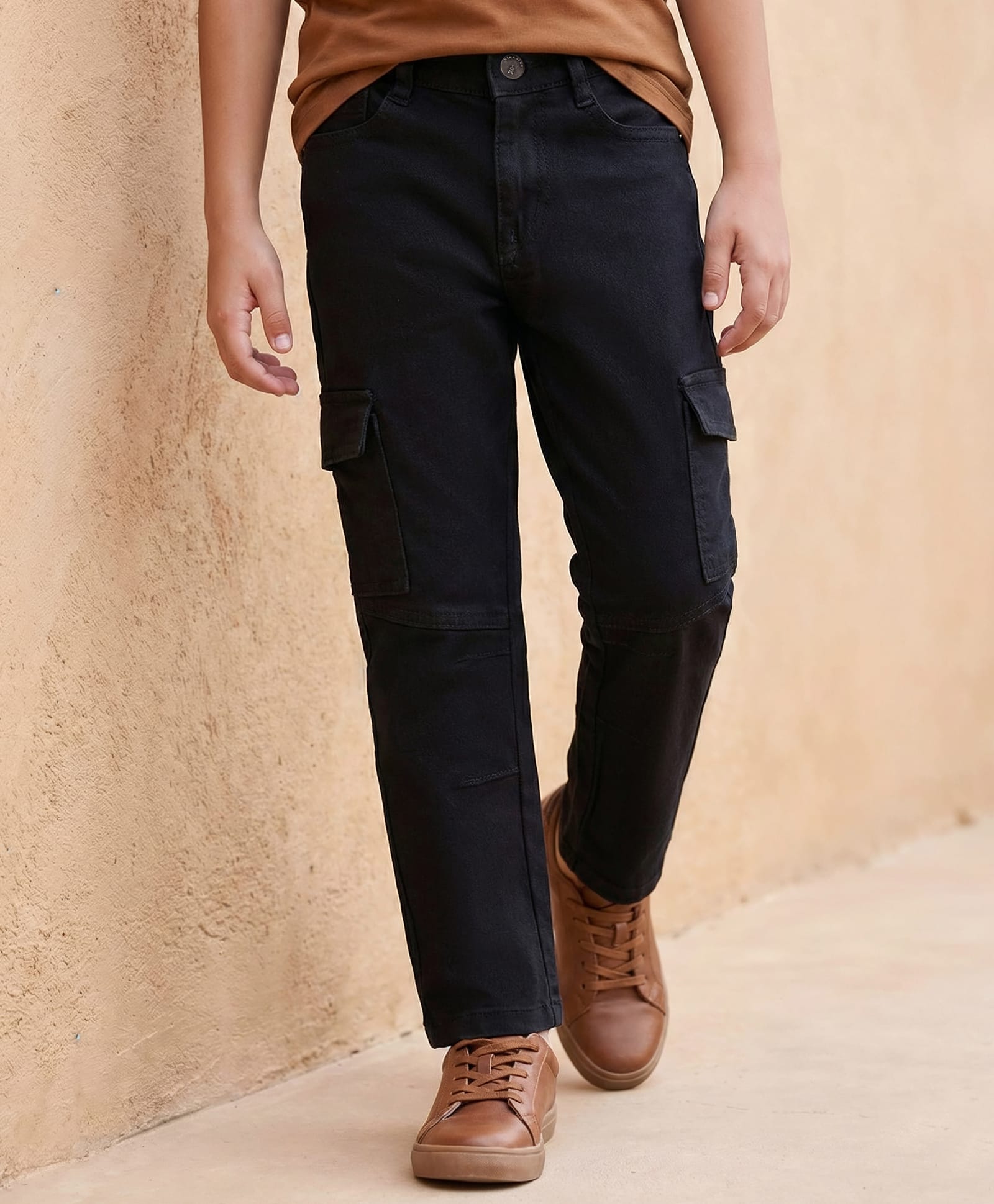 Pine Kids Denim Woven Full Length Washed Jeans - Black-picture-17