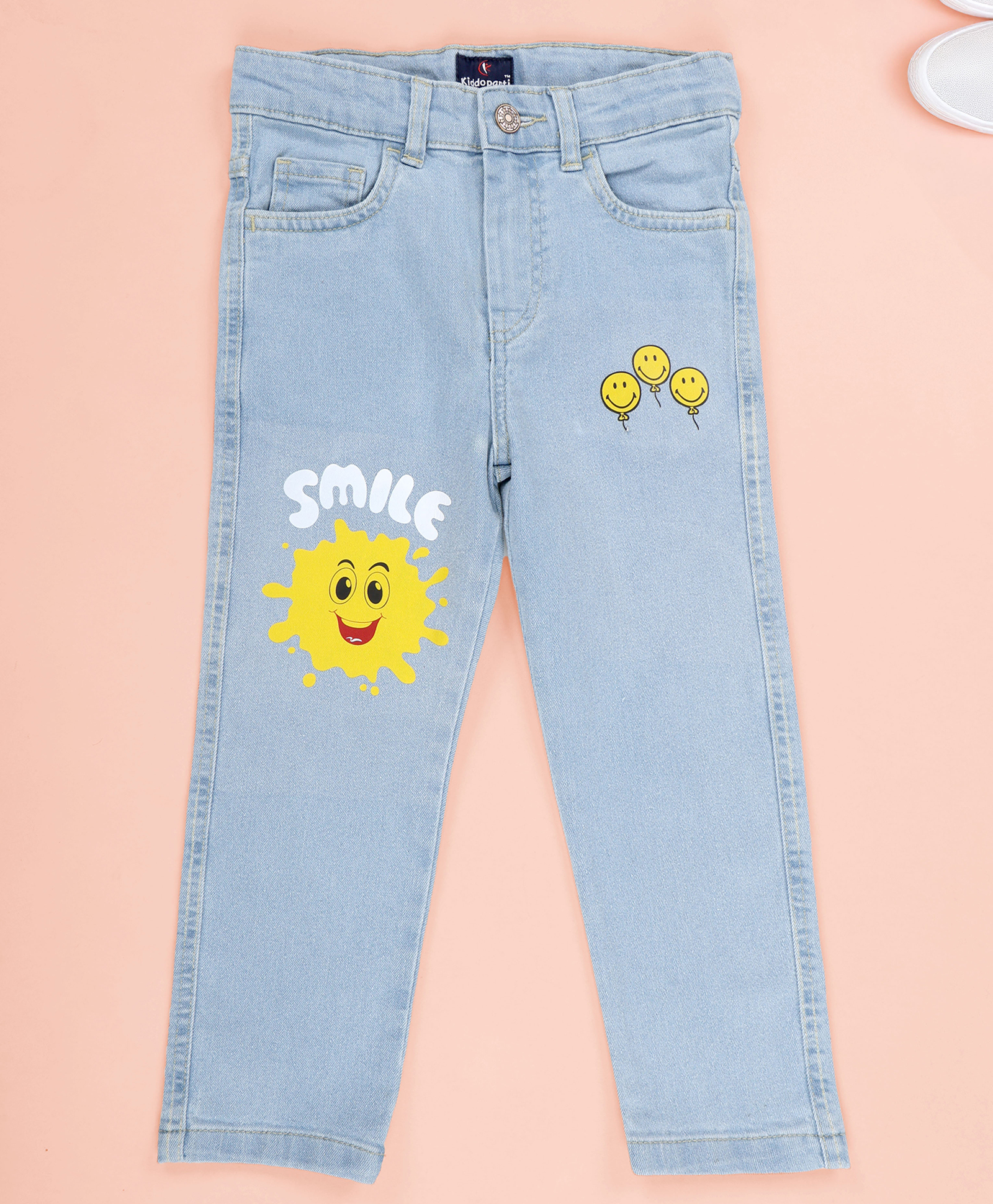 Kiddopanti Denim Woven Smiley Sun & Balloons Printed Jeans - Light Blue-picture-24