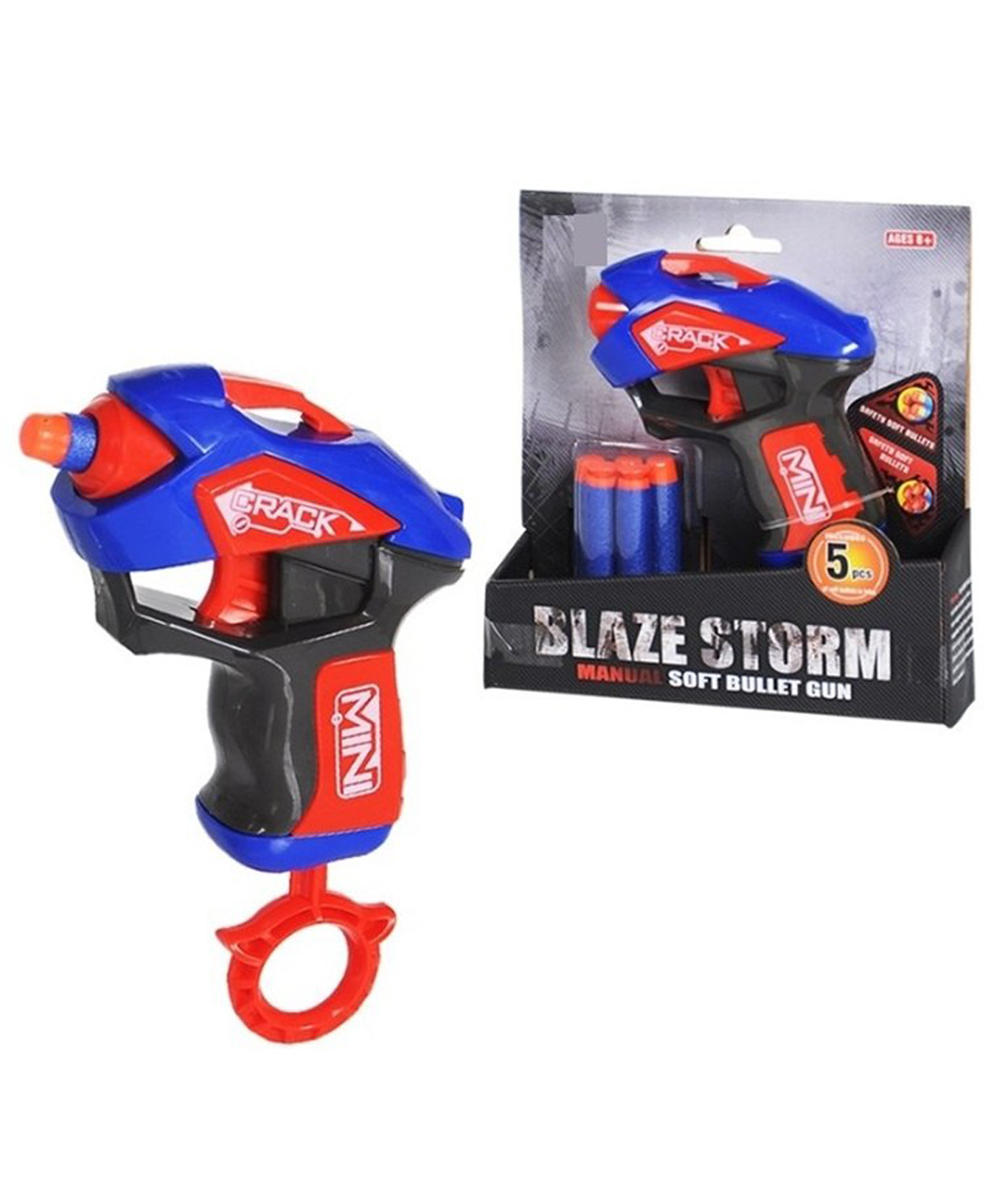 Azhari Blaze Strom Blaster Mini Gun Manual Foam Safe and Long Range, 5 Bullets Toy for kids Color May Vary-image-0