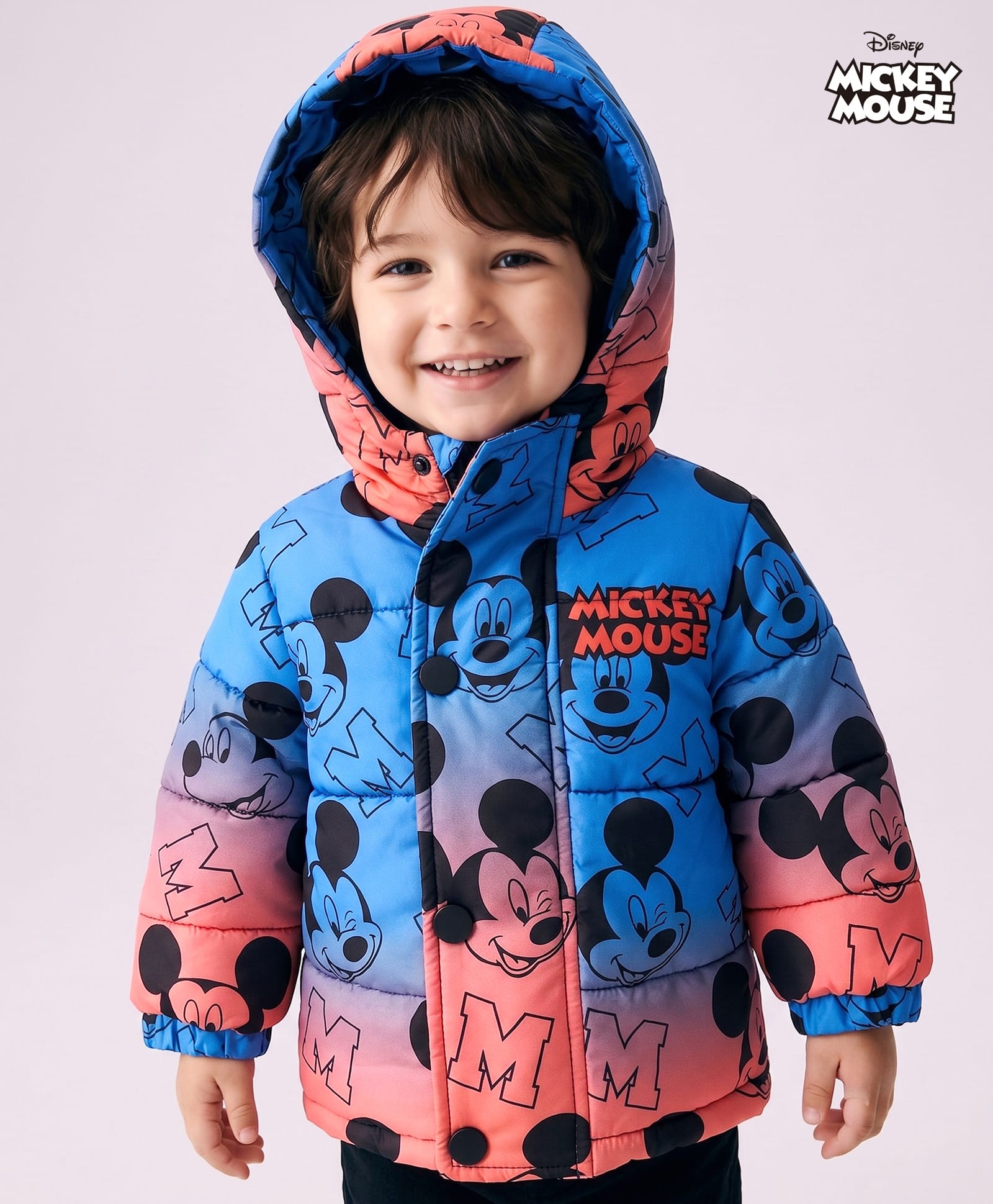Babyhug Disney Woven Ombre Winter Jacket with Full Sleeves and Mickey Mouse Graphic - Blue-image-5