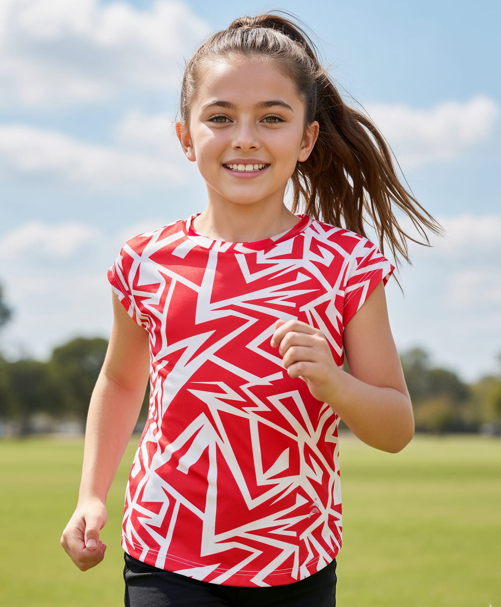 Pine Active Knit Half Sleeves T-Shirt with Abstract Print - Red & White