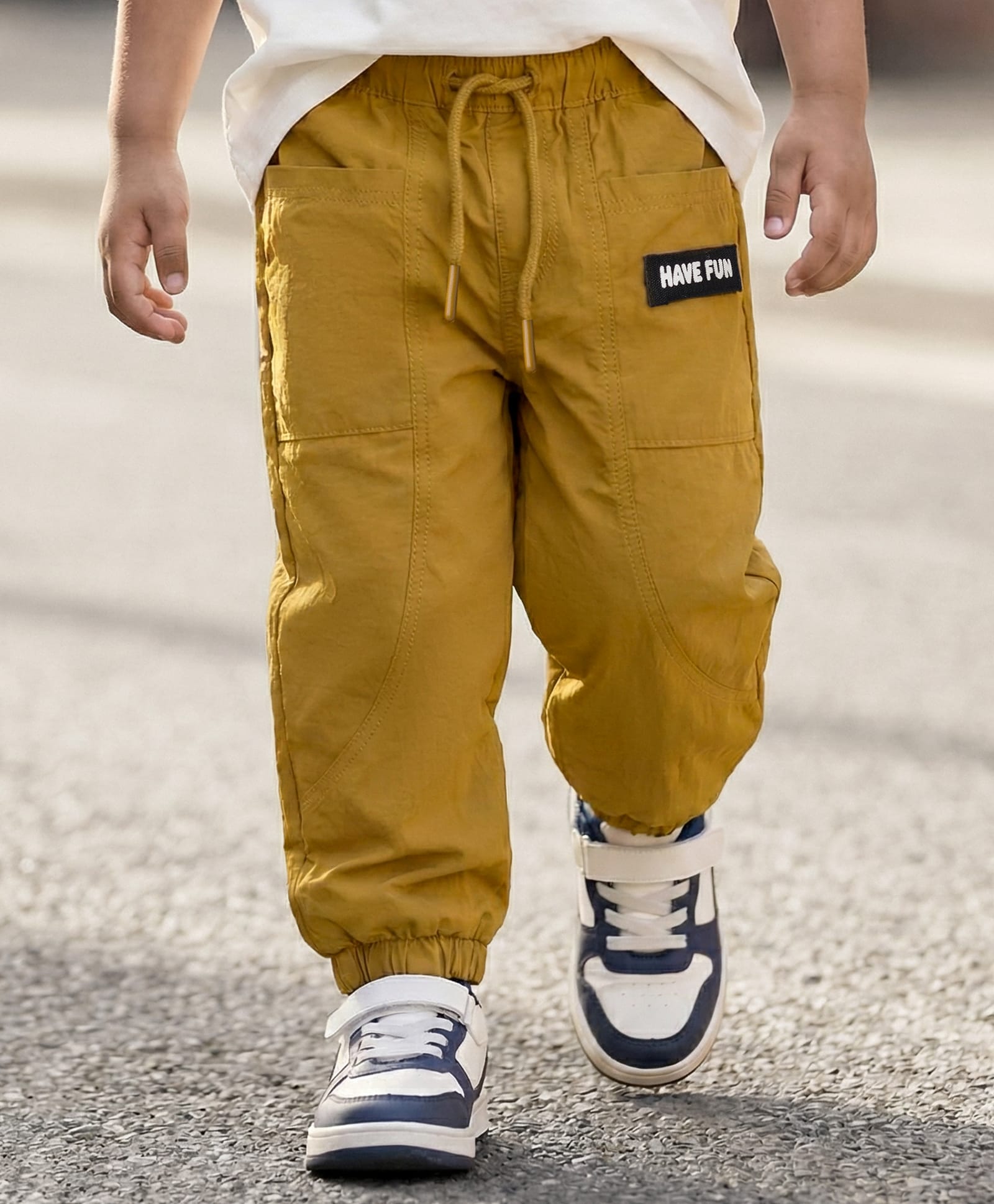 Babyhug Woven Full Length Solid Trouser With Stretch - Dark Yellow